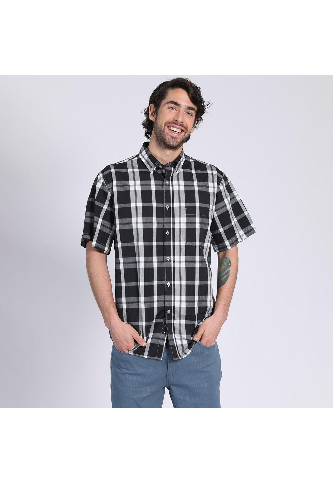 Camisa Manga Corta Fantasía Premium Botón Cuello Regular Fit Botón Cuello Gris oscuro-1