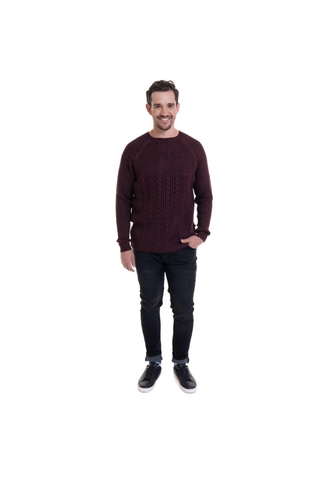 Sweater Cuello Redondo Textura Rojo Oscuro-2