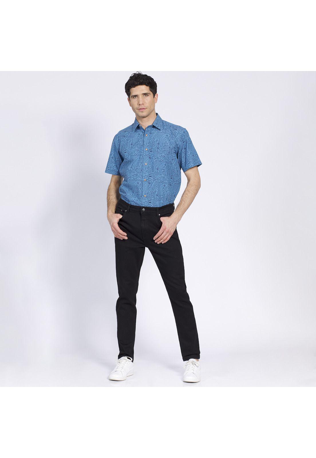 Pantalón Hombre Jeans Moda Solido Slim Fit Spandex Negro-0