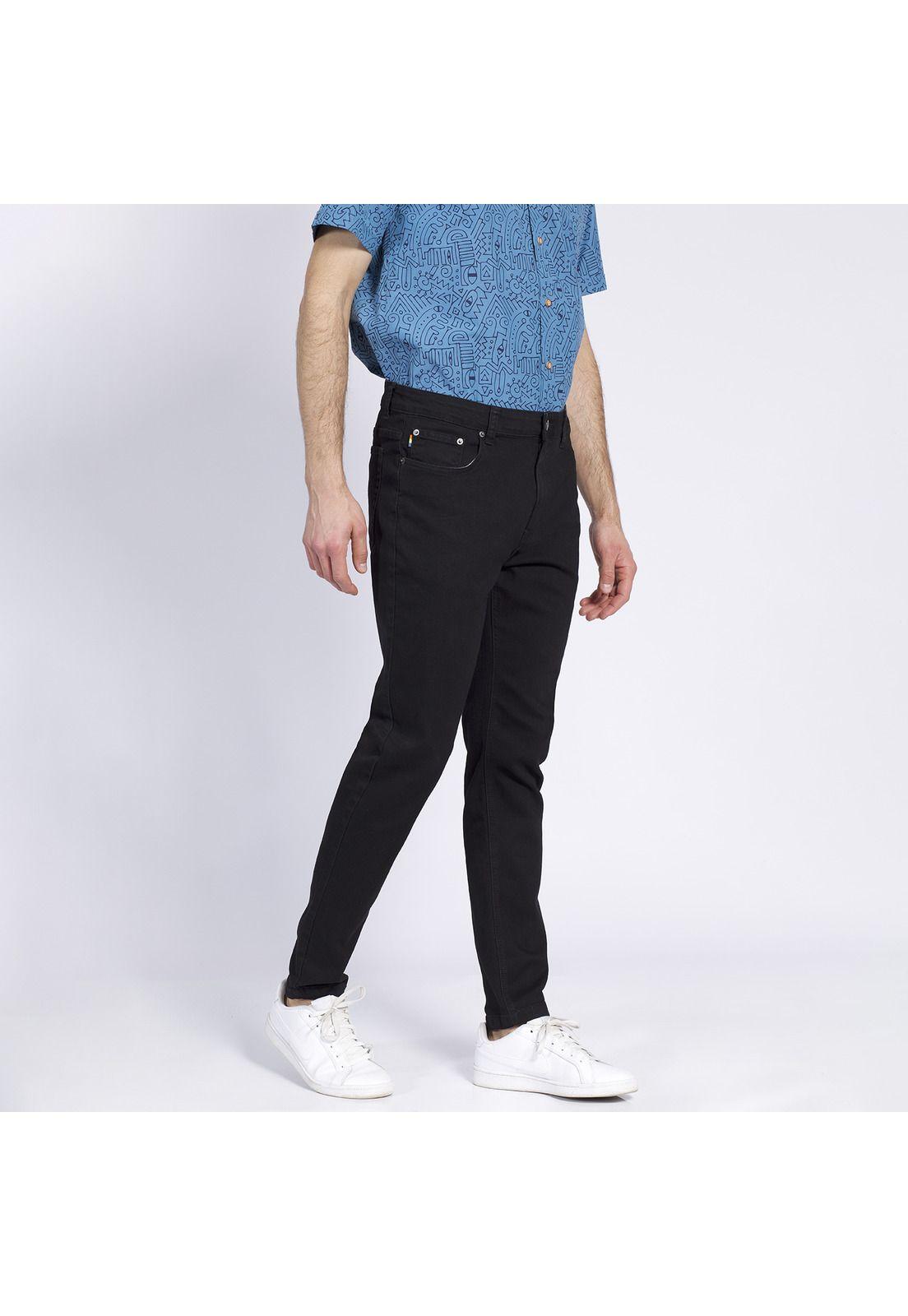 Pantalón Hombre Jeans Moda Solido Slim Fit Spandex Negro-1