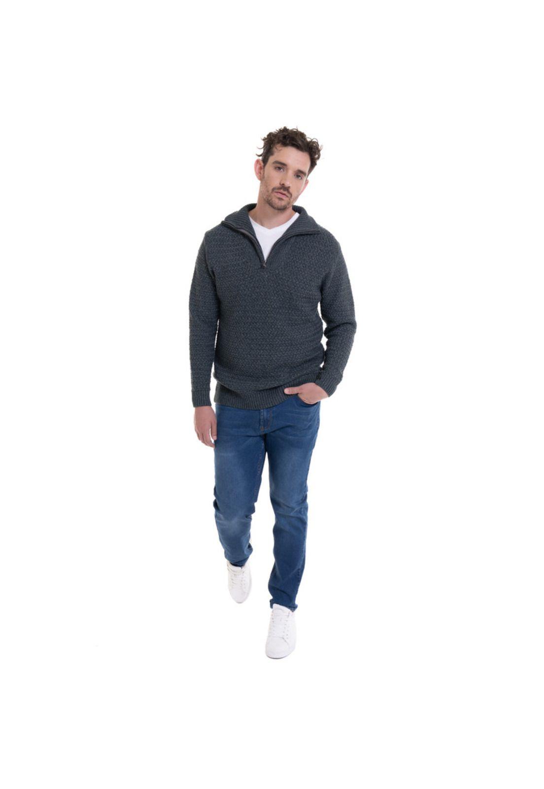 Sweater Medio Cierre Verde Melange-2