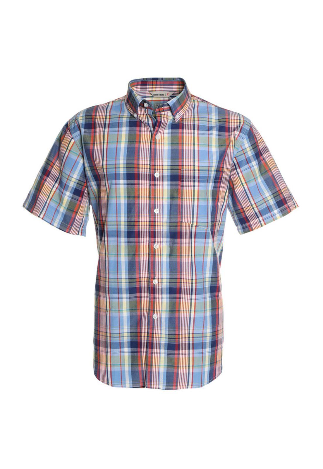 Camisa Fantasia Clasica Manga Corta Boton Cuello Azul-3