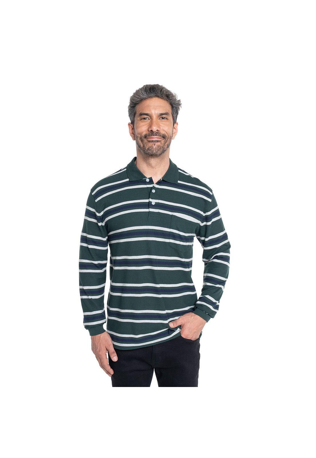 Polera Manga Larga Piqué Rayas Hombre-0