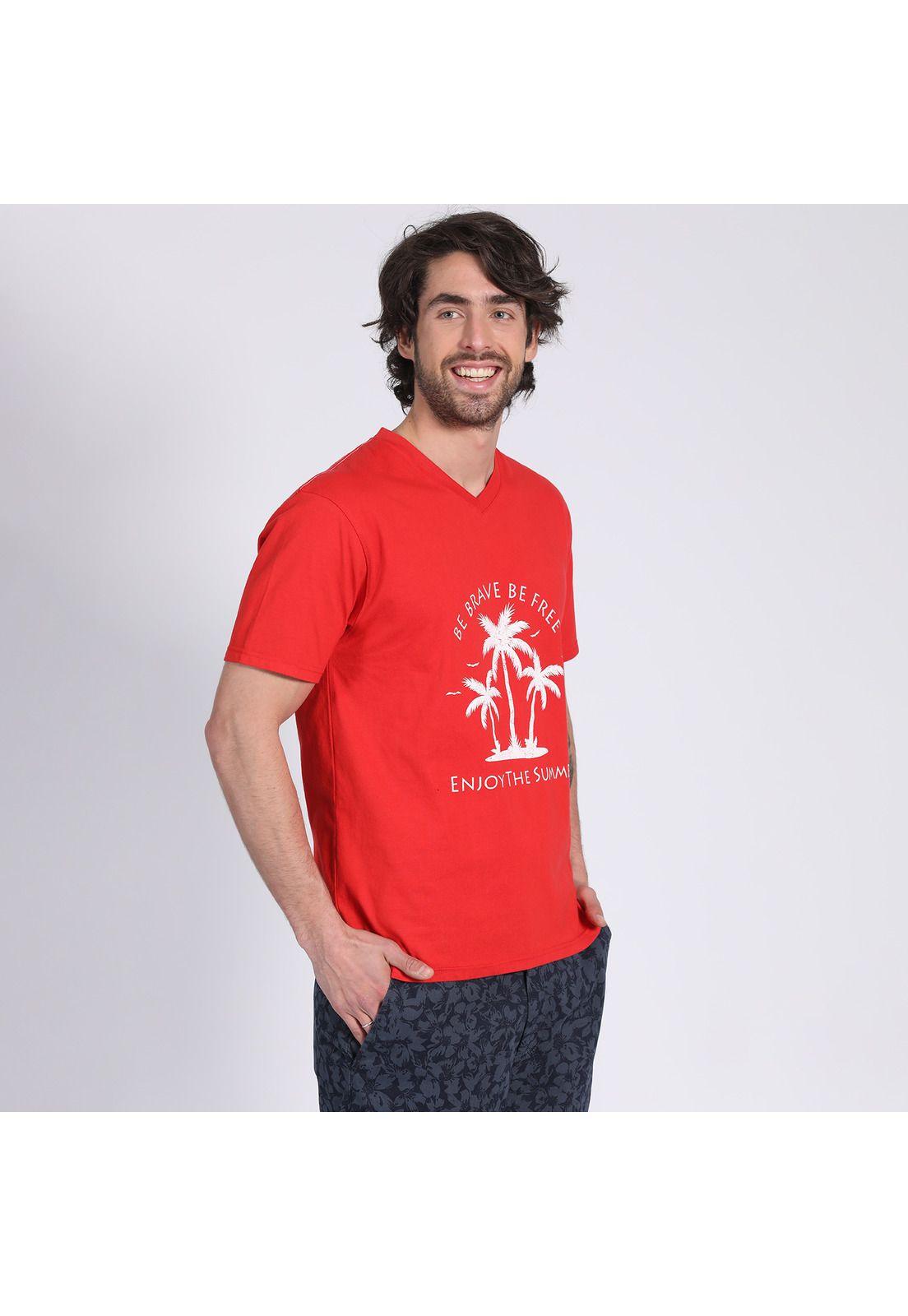 Polera Manga Corta Jersey Estampada Cuello V Ladrillo-2