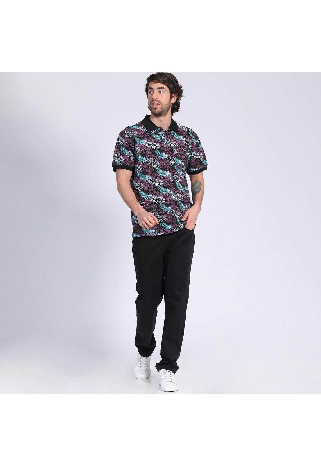 Polera Manga Corta Piqué Estampada Negro-0