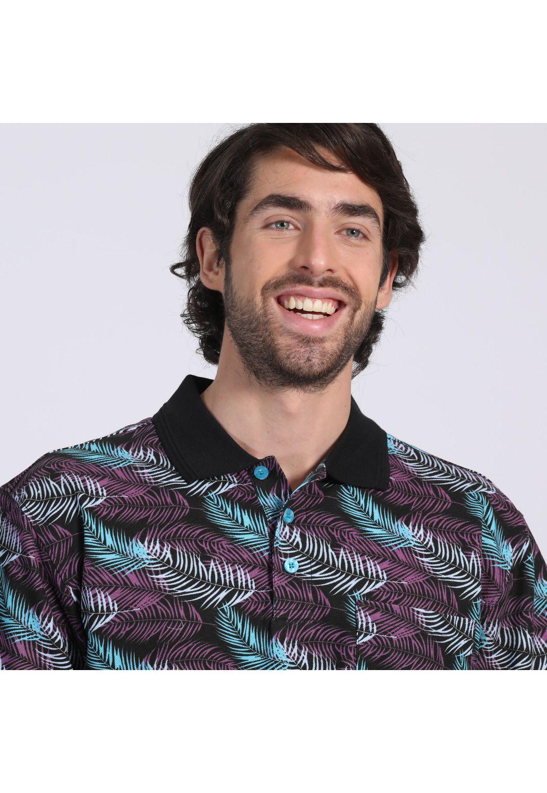 Polera Manga Corta Piqué Estampada Negro-1