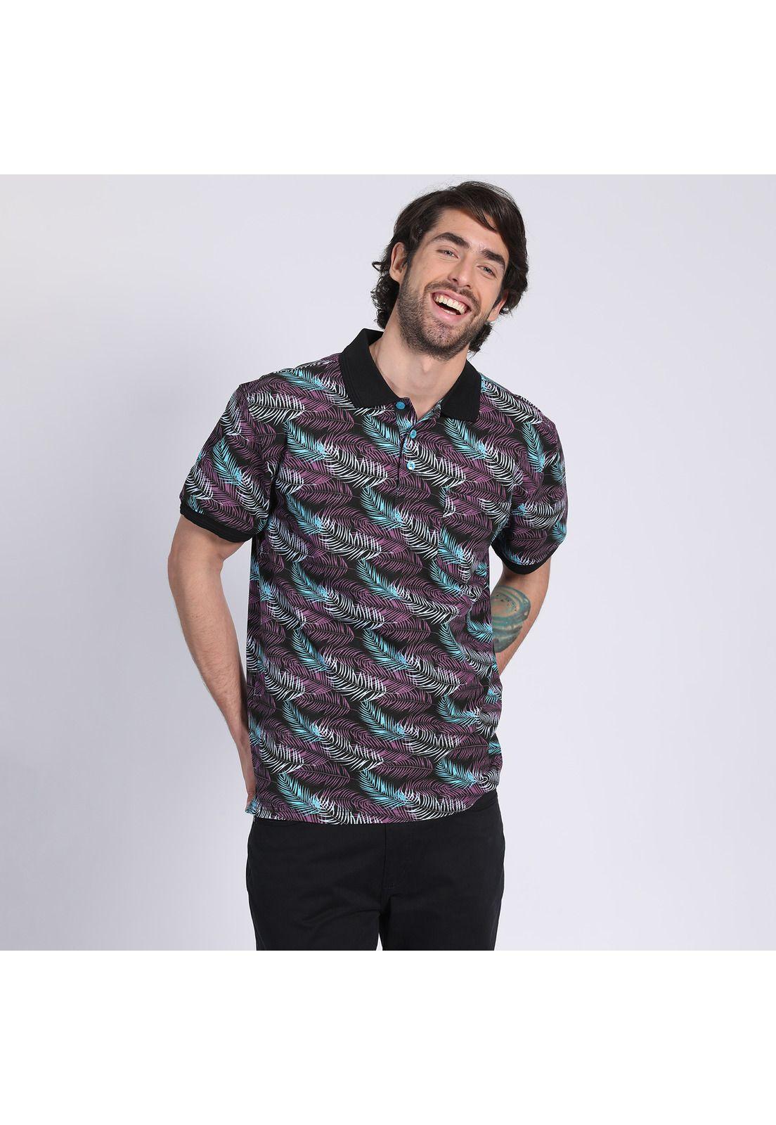 Polera Manga Corta Piqué Estampada Negro-3