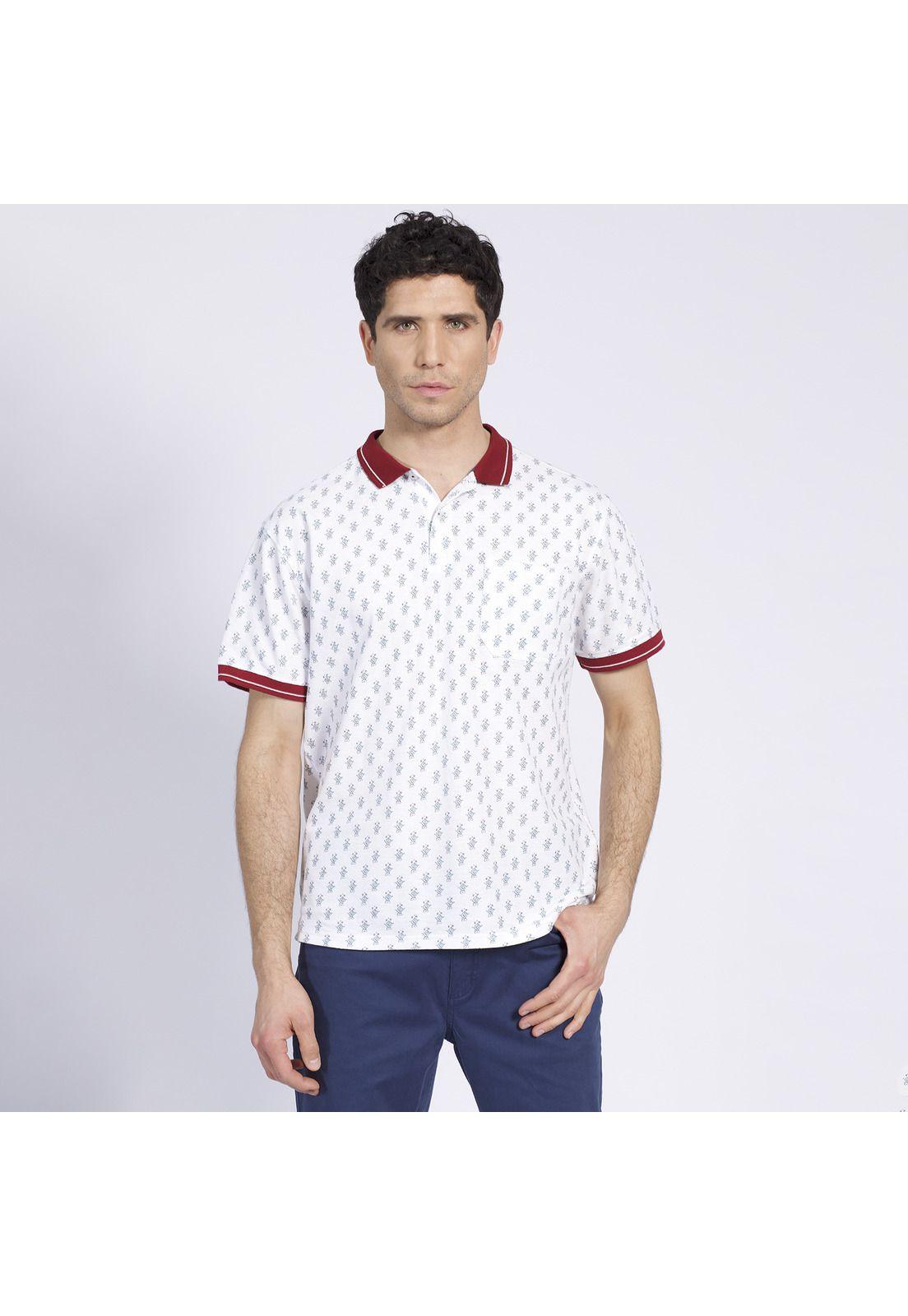 Polera Manga Corta Pique Estampada Blanca-2