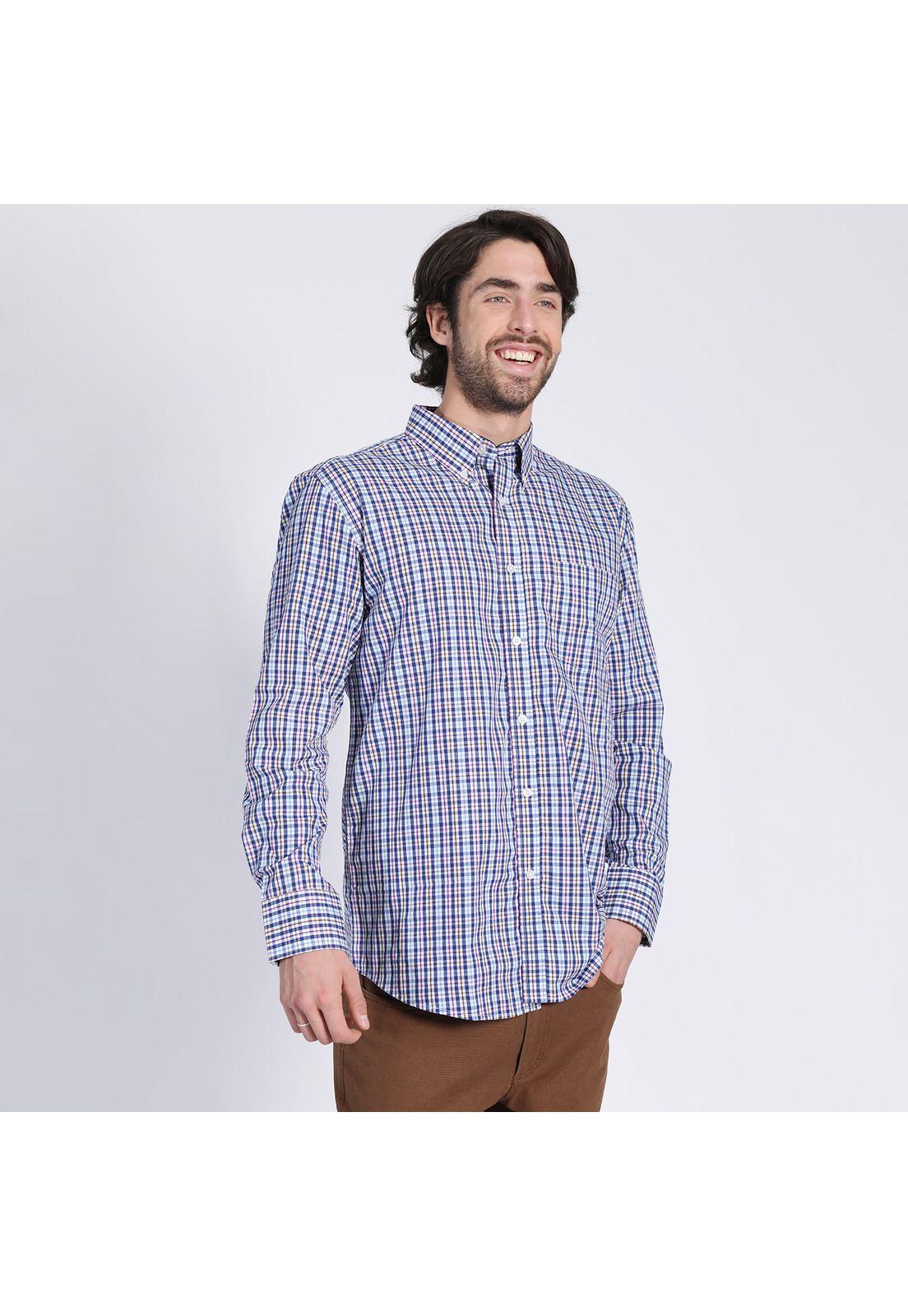 Camisa Manga Larga Fantasía Premium Regular Fit Botón Cuello Blanco-1
