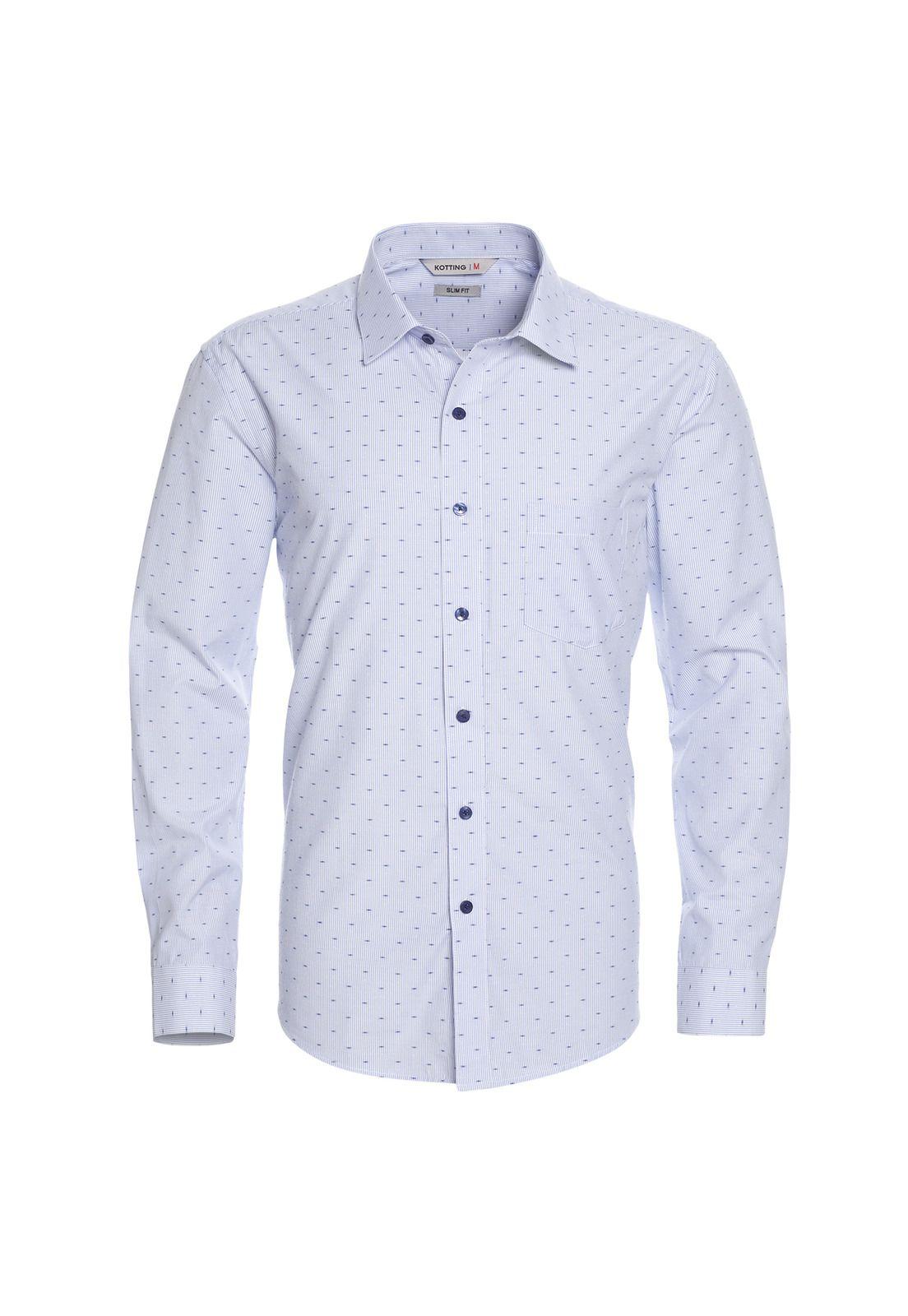 Camisa Manga Larga Dobby Slim Fit Cuello Semi Italiano Azul-0