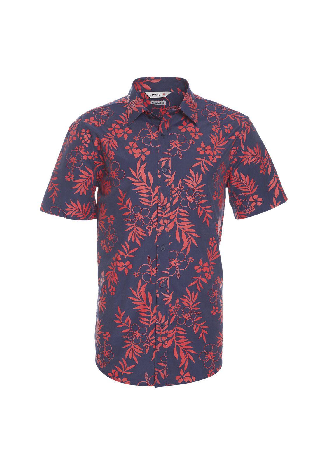 Camisa Manga Corta Guayabera Regular Fit Cuello Semi Italiano Azul marino-0