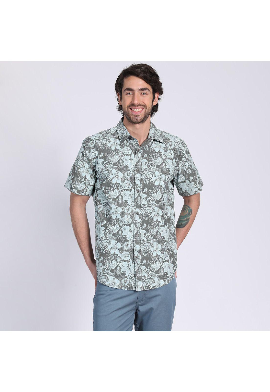 Camisa Manga Corta Guayabera Regular Fit Cuello Semi Italiano Verde musgo-1