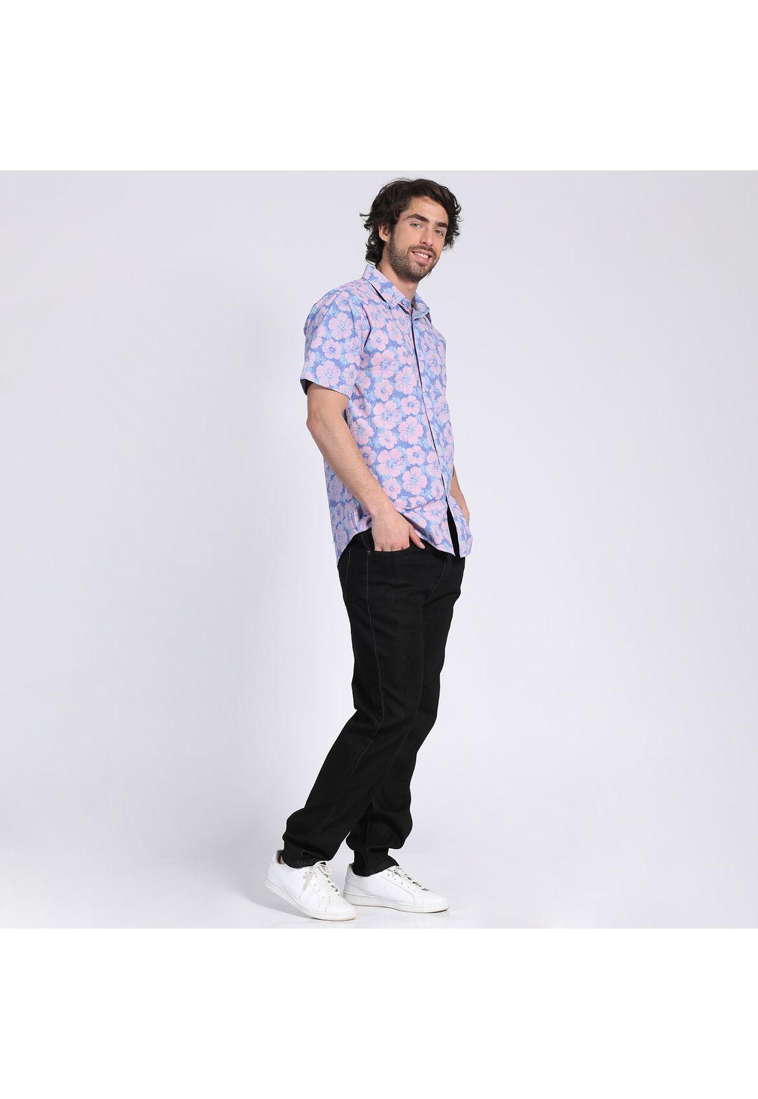 Camisa Manga Corta Guayabera Regular Fit Cuello Semi Italiano Rosado-0