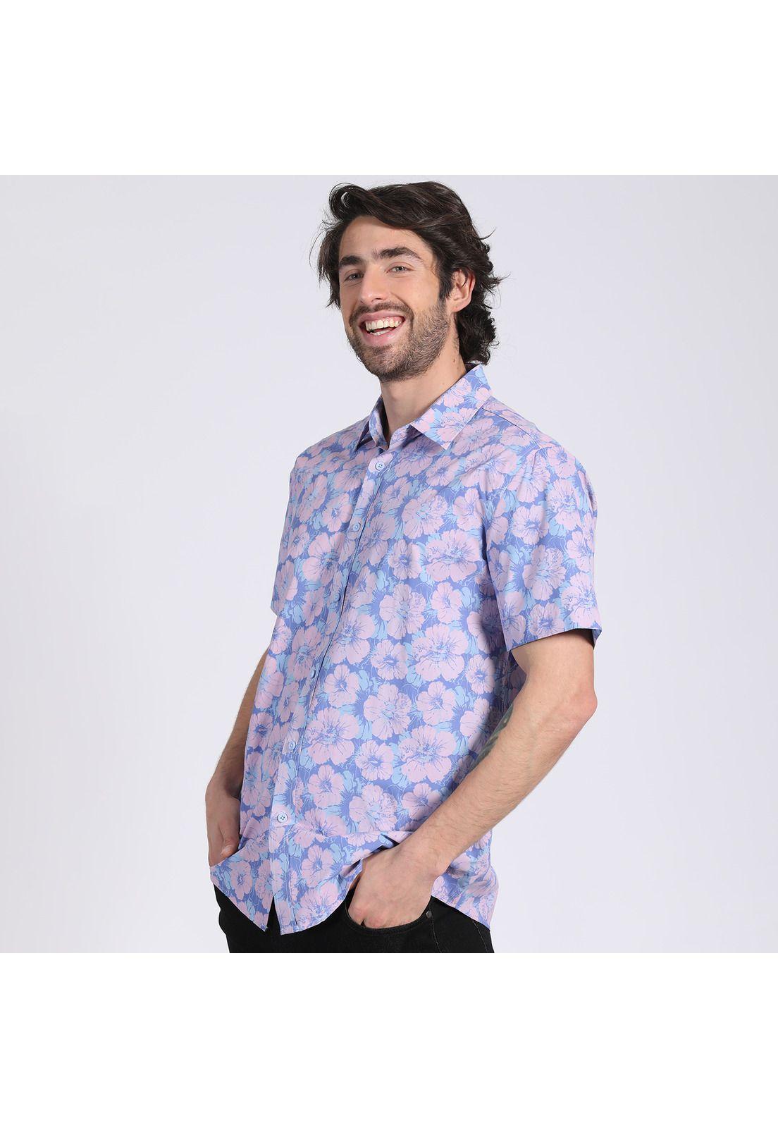 Camisa Manga Corta Guayabera Regular Fit Cuello Semi Italiano Rosado-1