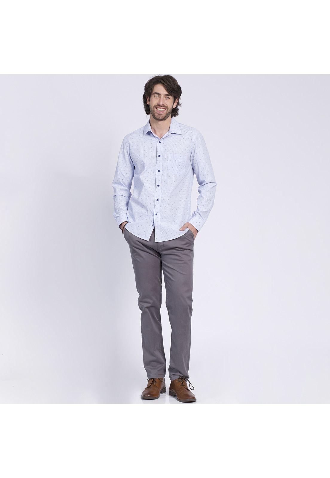 Camisa Manga Larga Dobby Slim Fit Cuello Semi Italiano Azul marino-0
