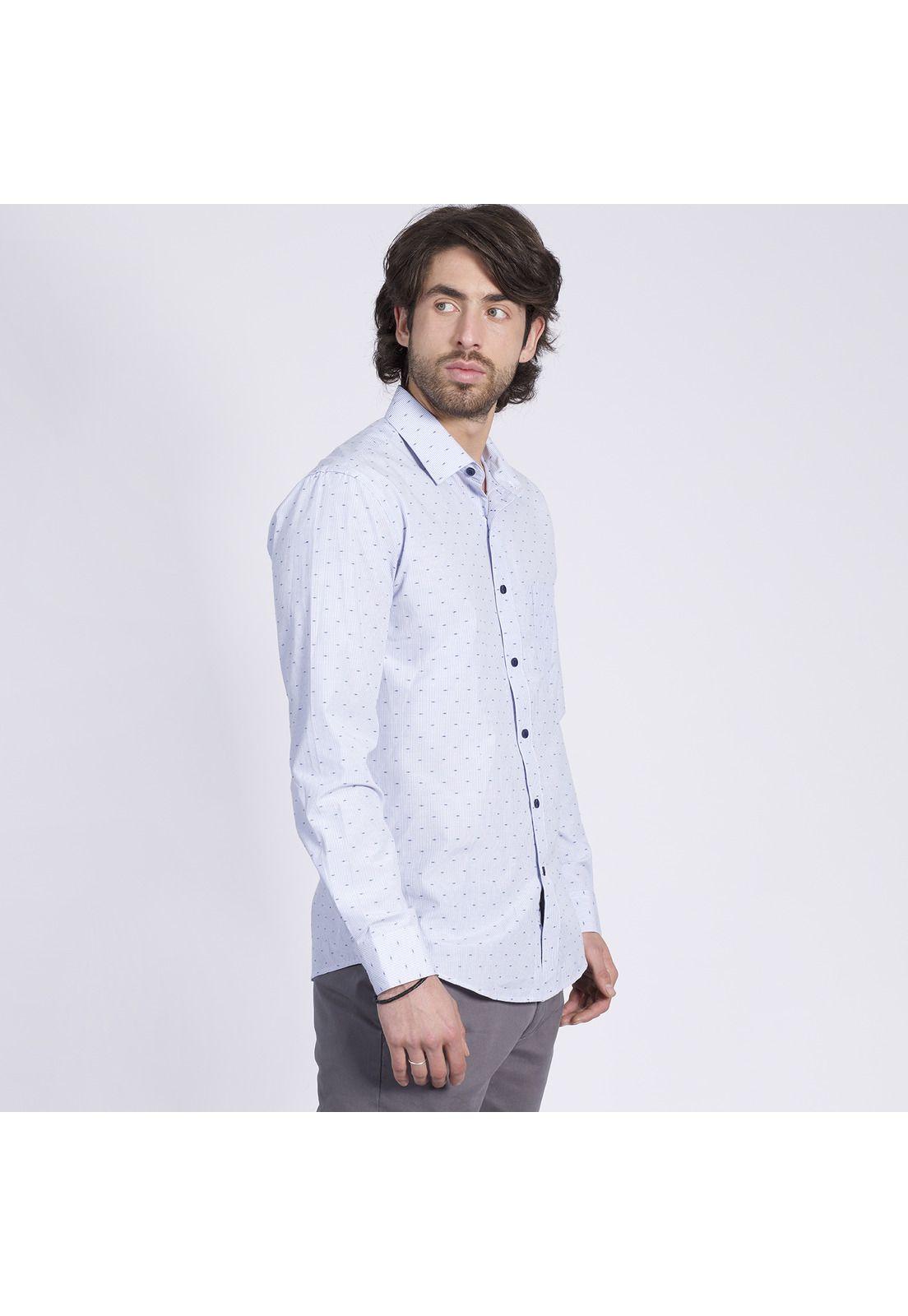 Camisa Manga Larga Dobby Slim Fit Cuello Semi Italiano Azul marino-1