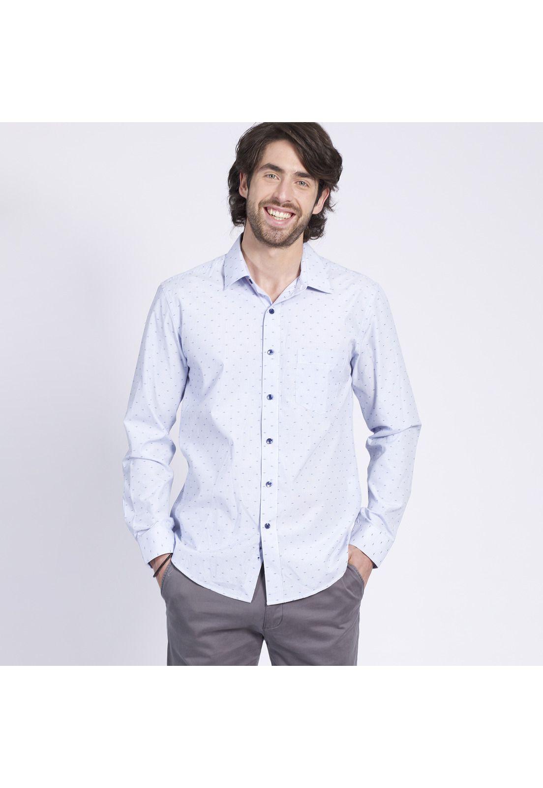 Camisa Manga Larga Dobby Slim Fit Cuello Semi Italiano Azul marino-2