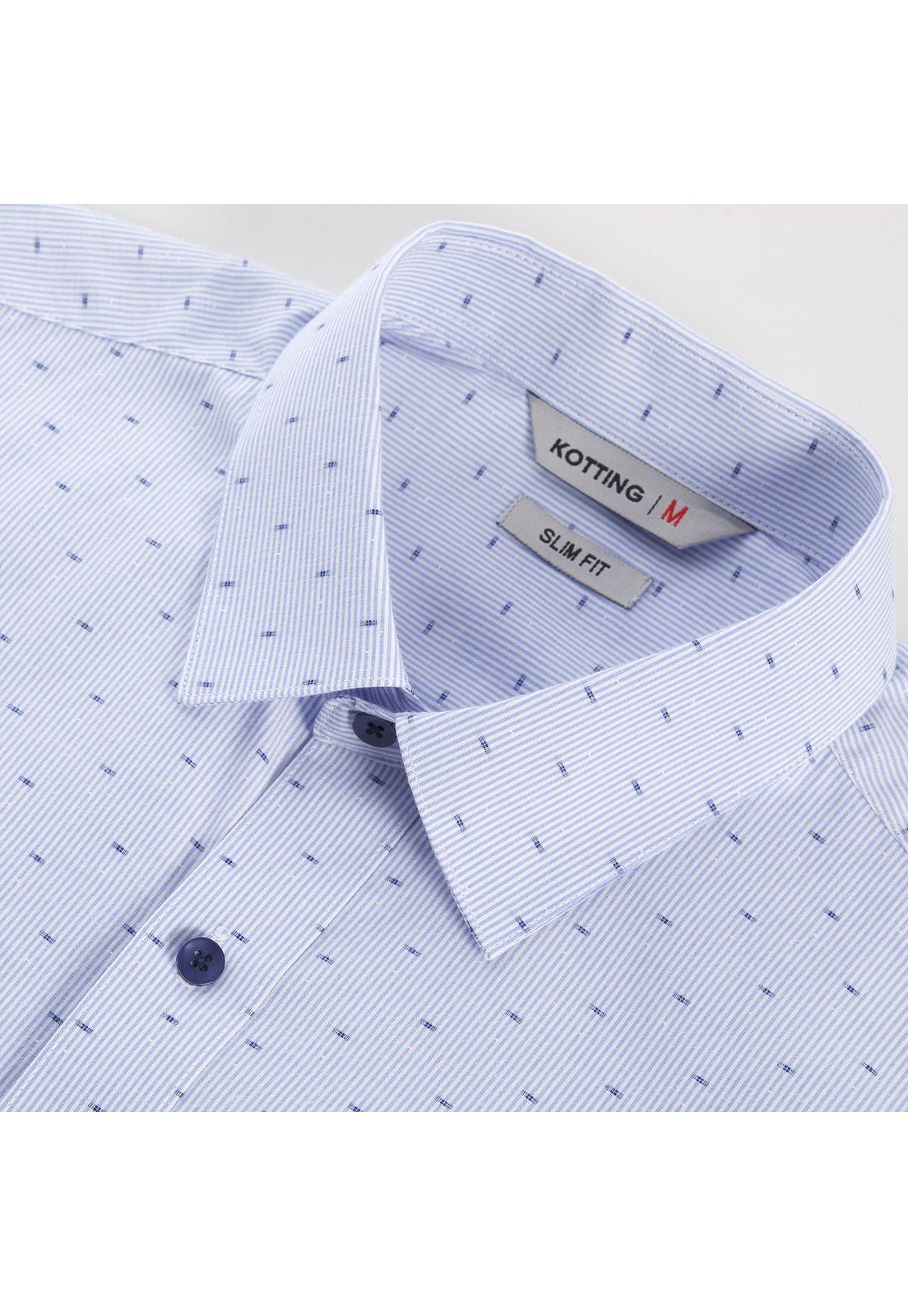 Camisa Manga Larga Dobby Slim Fit Cuello Semi Italiano Azul marino-3