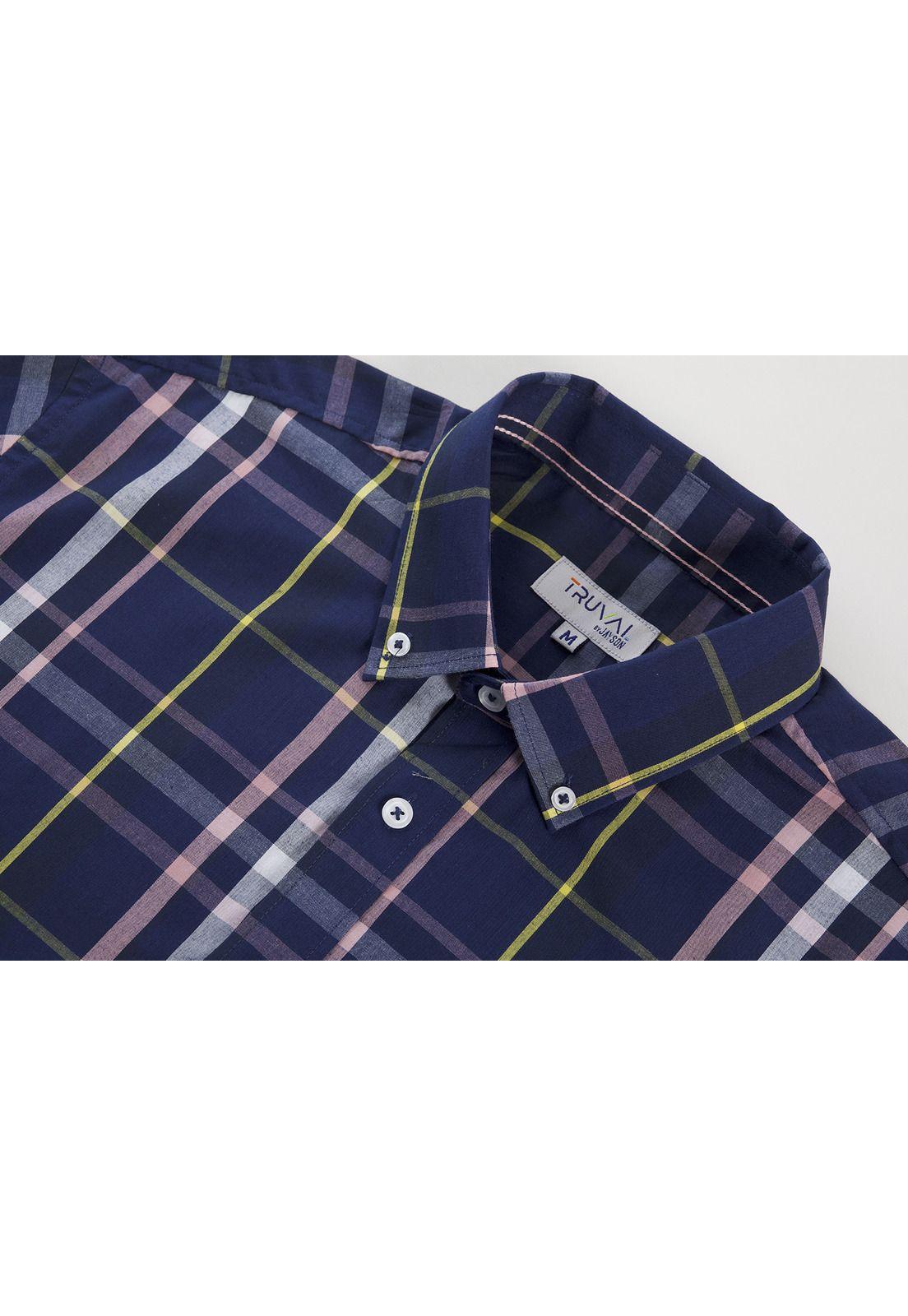 Camisa Manga Larga Trevira Fantasía Regular Fit Botón Cuello Azul marino-3