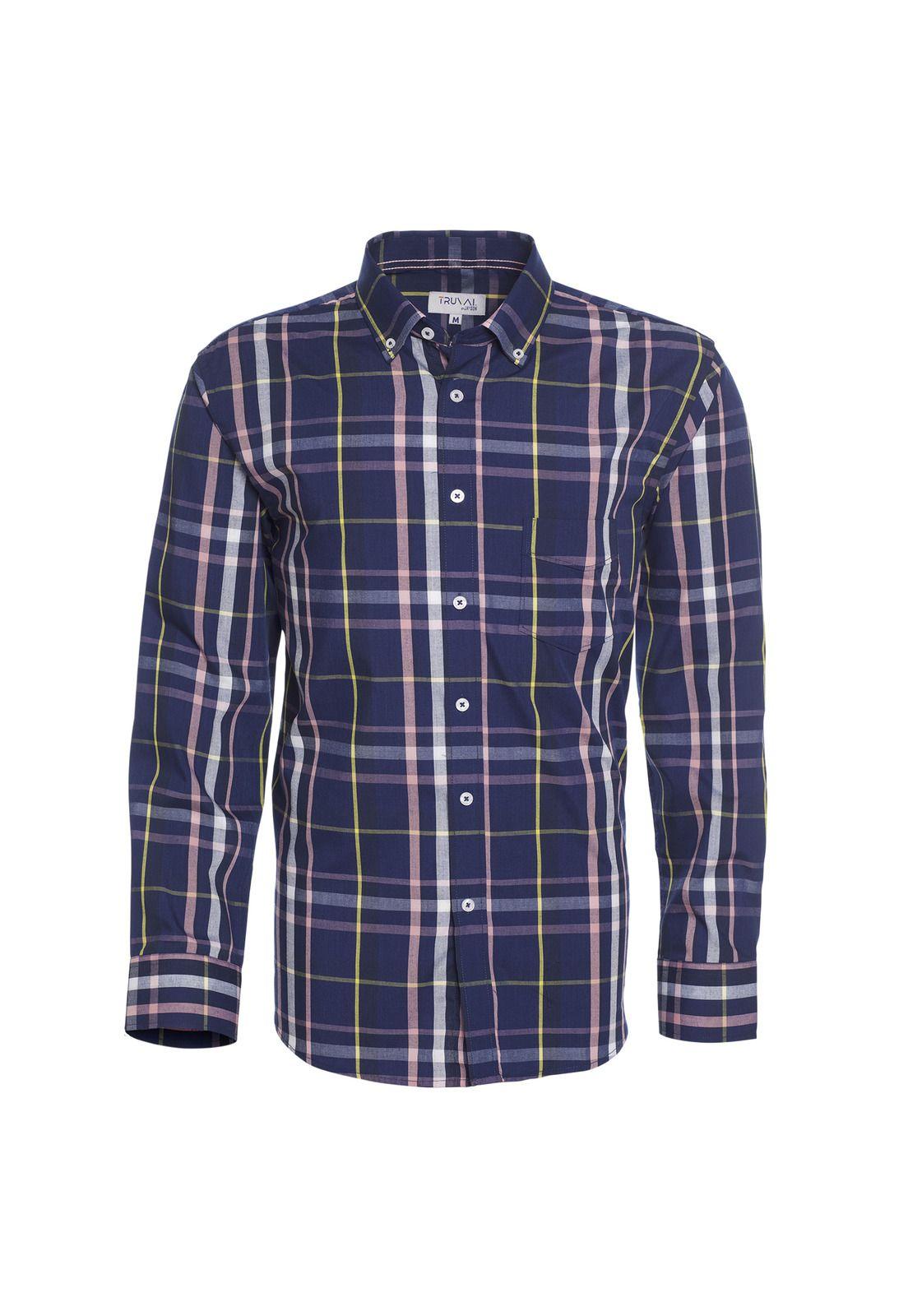 Camisa Manga Larga Trevira Fantasía Regular Fit Botón Cuello Azul marino-4