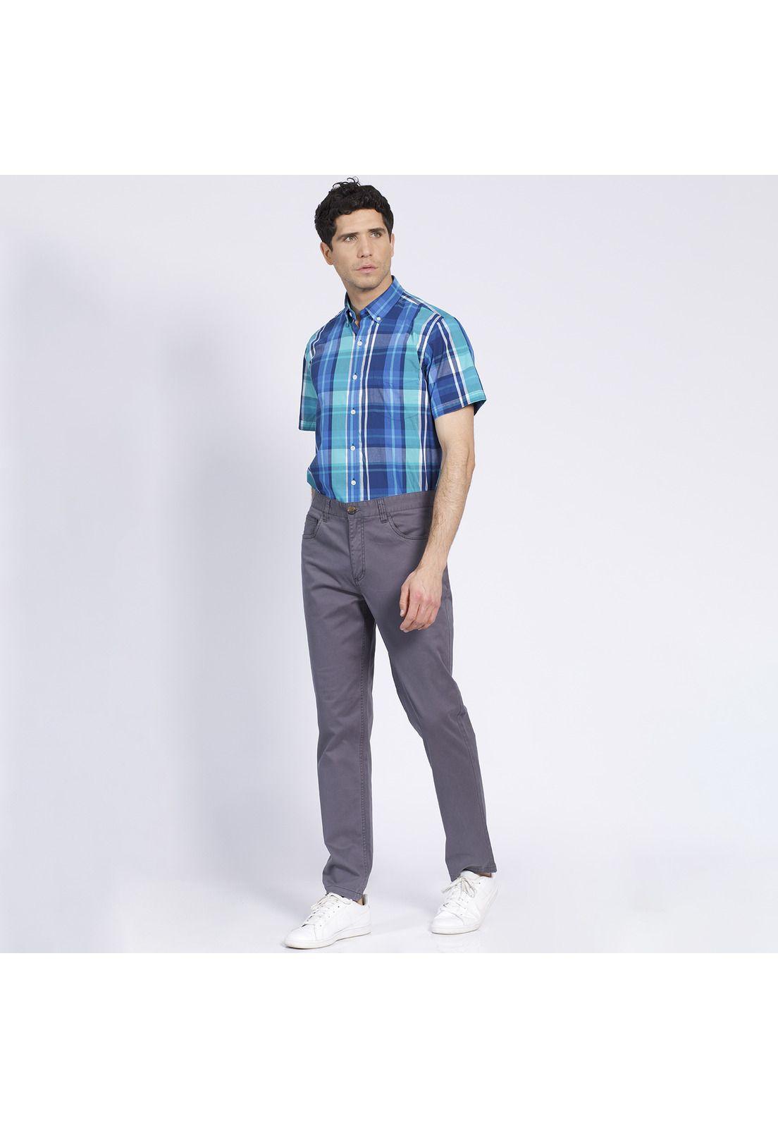 Pantalón Hombre 5 Bolsillos Slim Fit Spandex Gris Oscuro-0