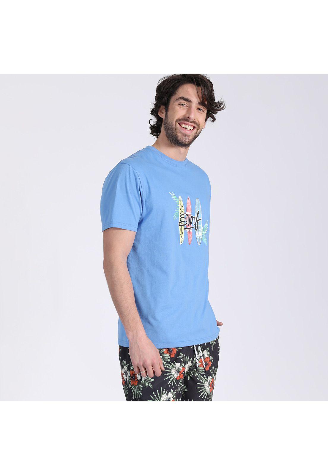 Polera Manga Corta Jersey Estampada Cuello Redondo Azul-2