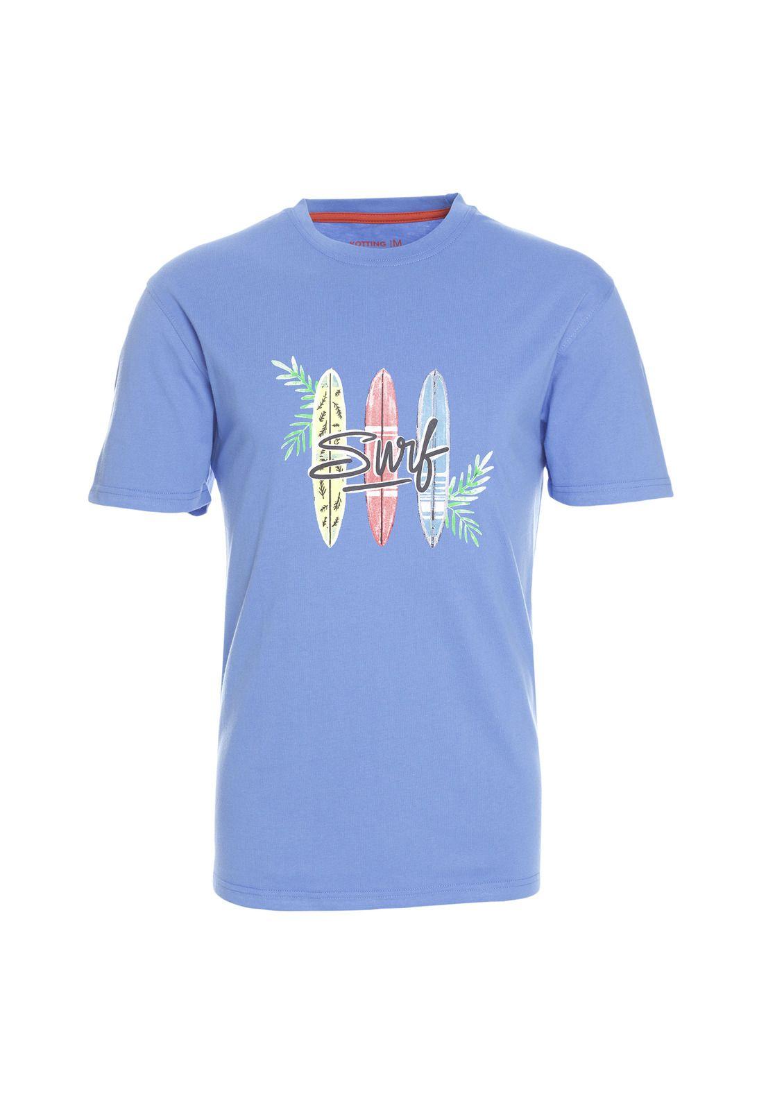 Polera Manga Corta Jersey Estampada Cuello Redondo Azul-3