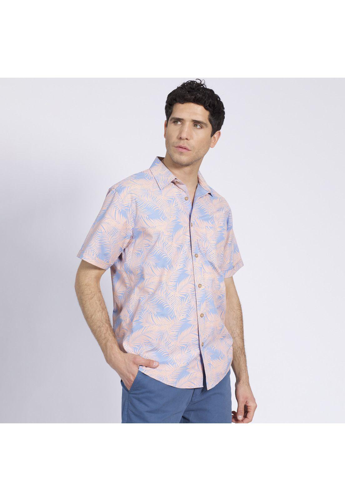Camisa Manga Corta Guayabera Estampada Regular Fit Cuello Semi Italiano Coral-2