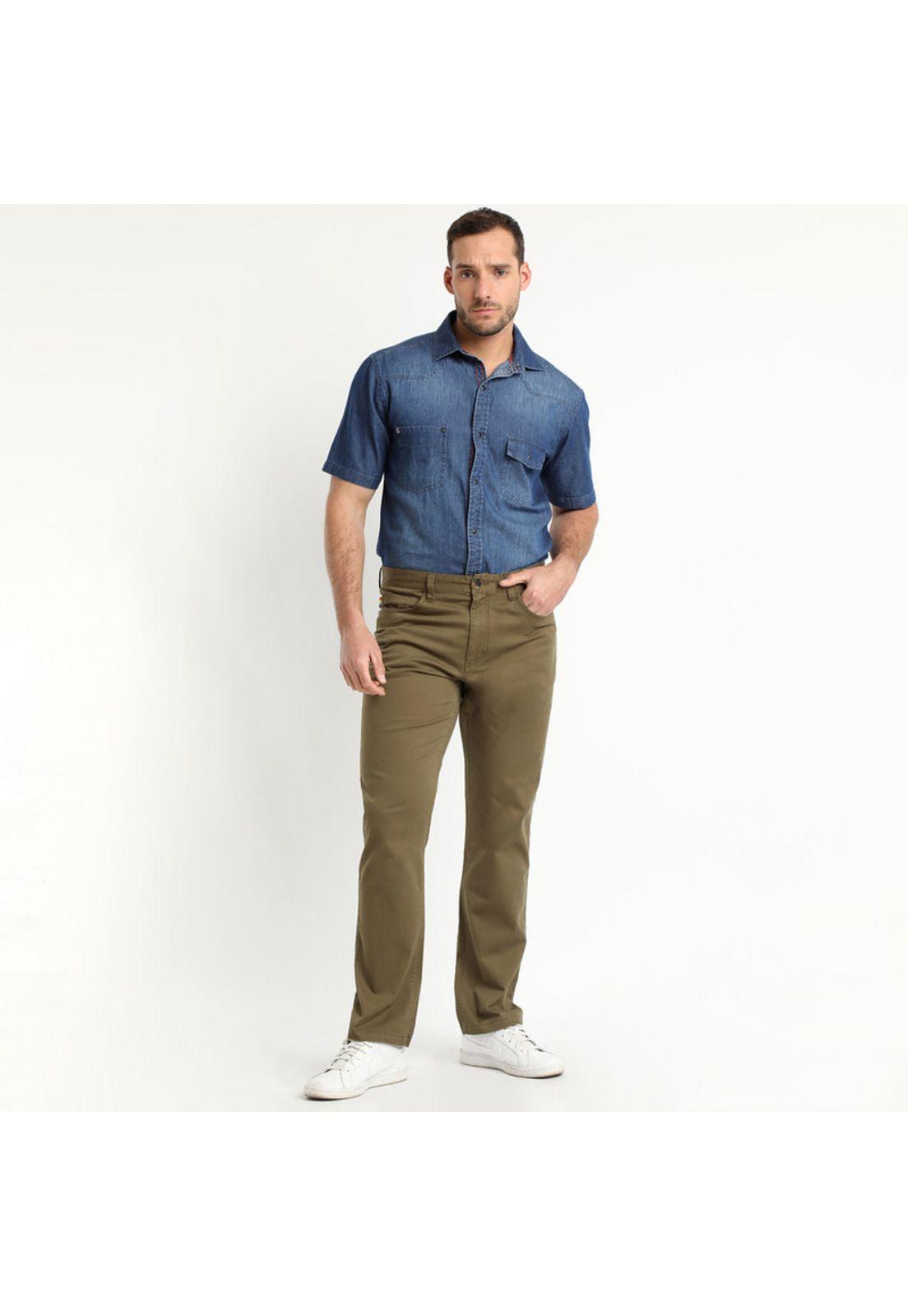 Pantalón Spandex 5 Bolsillos Regular Fit Oliva Oscuro-0