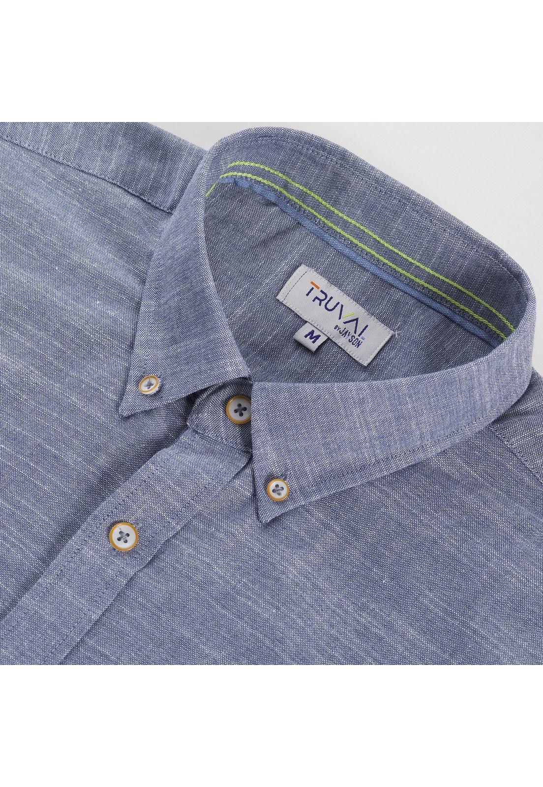 Camisa Manga Corta Fantasía Lisa Regular Fit Botón Cuello Azul-3