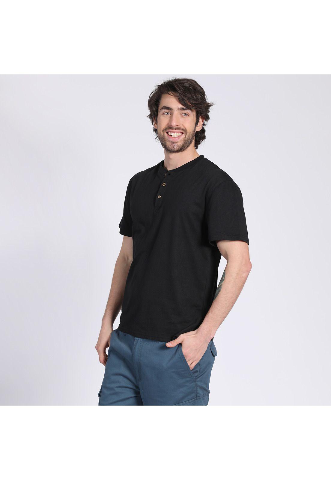 Polera Manga Corta Jersey Botónes Negro-1