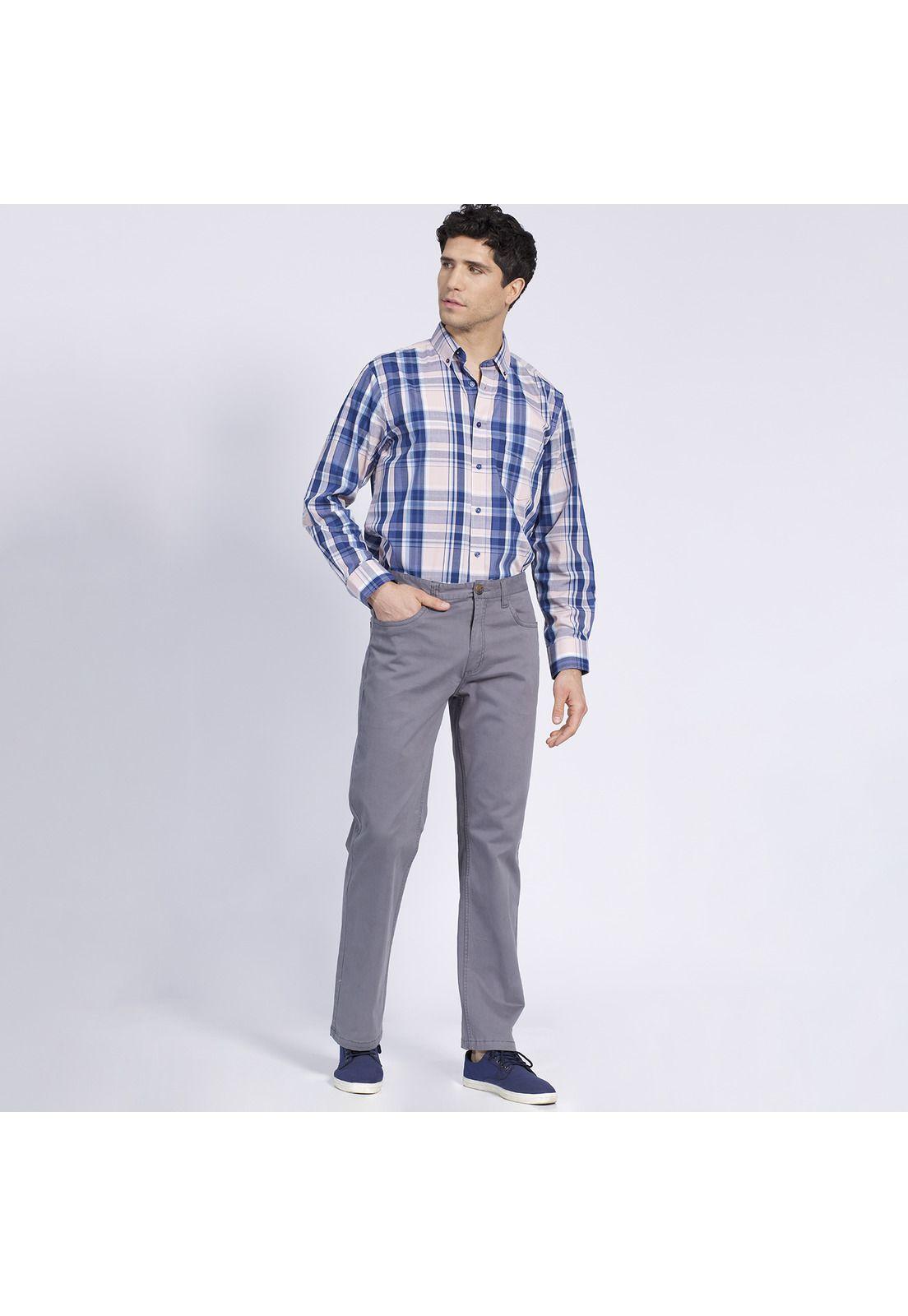 Pantalón Hombre 5 Bolsillos Regular Fit Spandex Gris-0