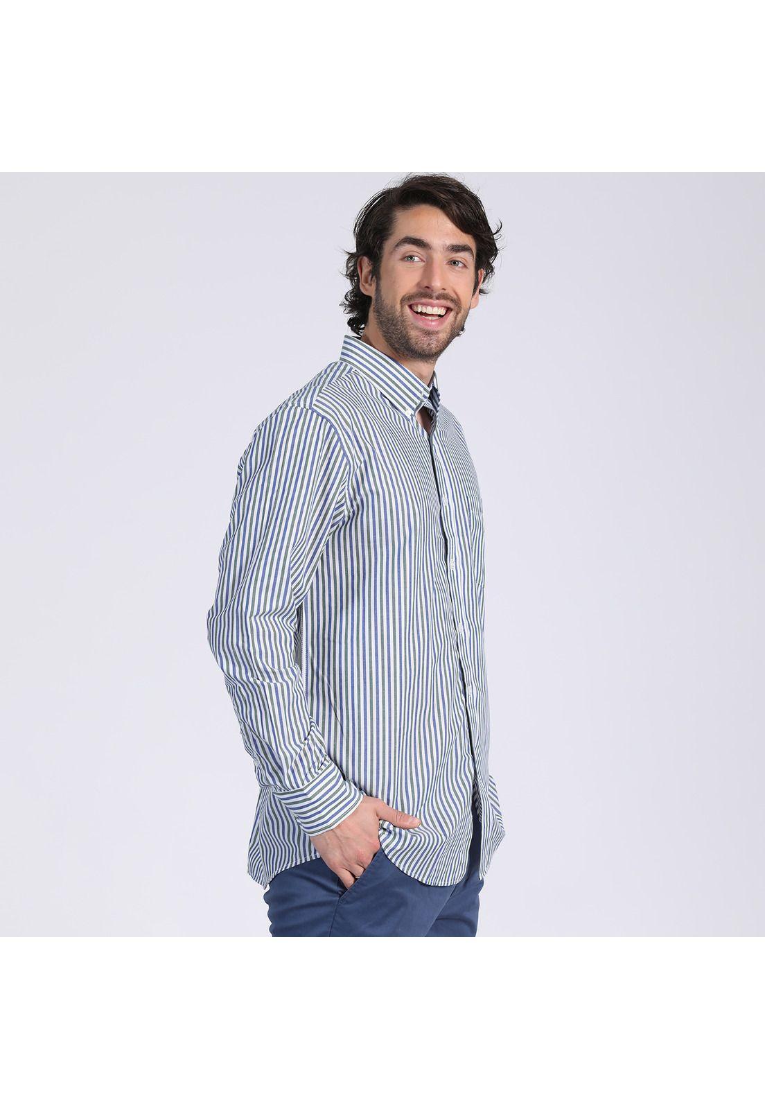 Camisa Manga Larga Fantasía Premium Regular Fit Botón Cuello Verde musgo-1