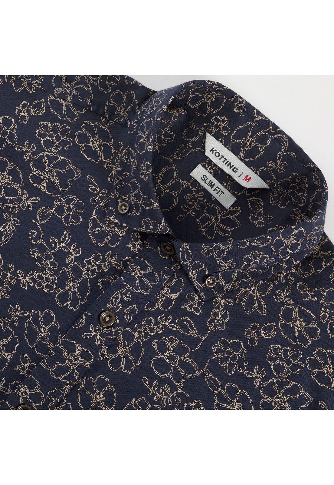 Camisa Manga Larga Oxford Estampada Slim Fit Botón Cuello Azul marino-0