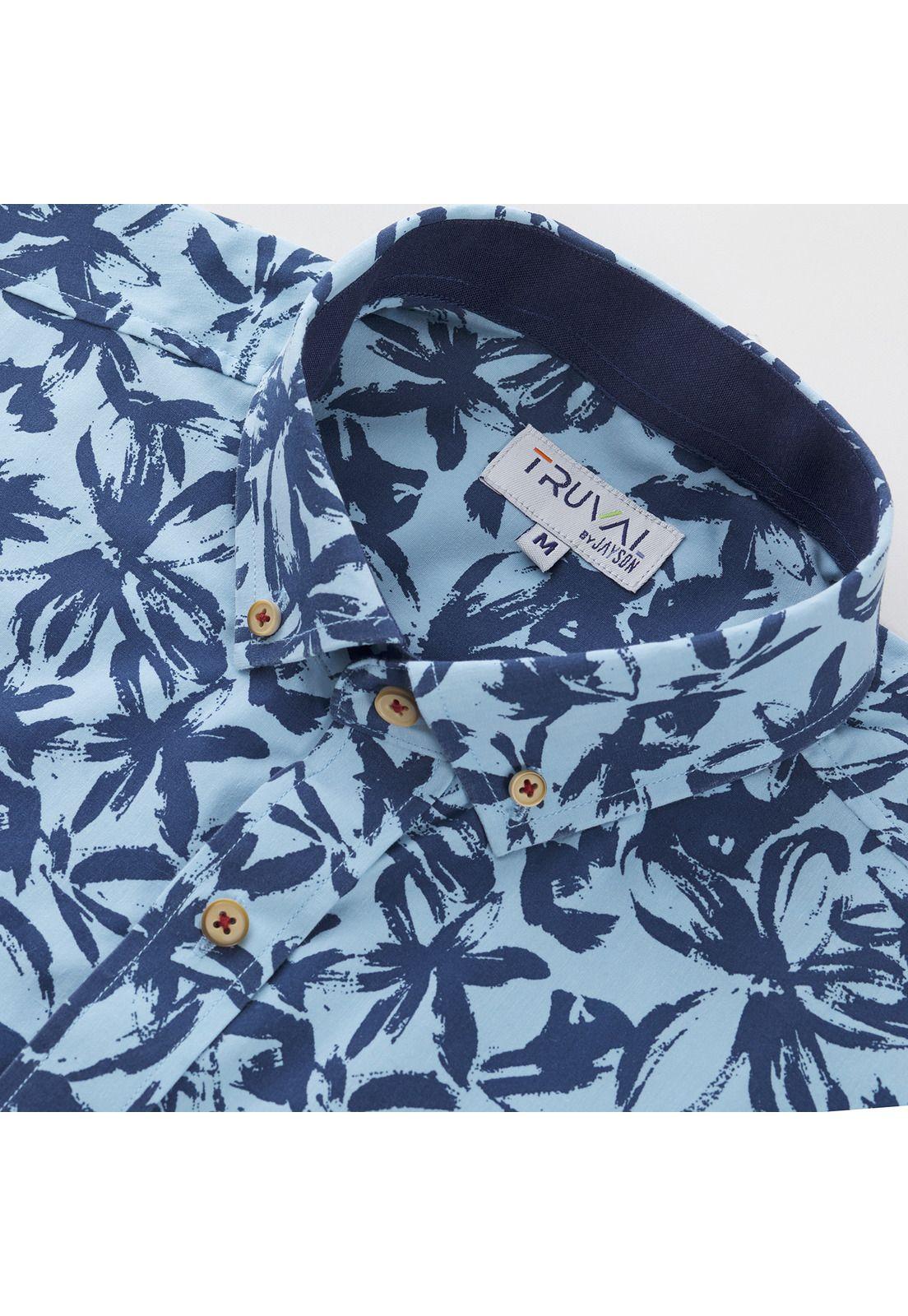 Camisa Manga Larga Trevira Estampada Regular Fit Botón Cuello Celeste-3