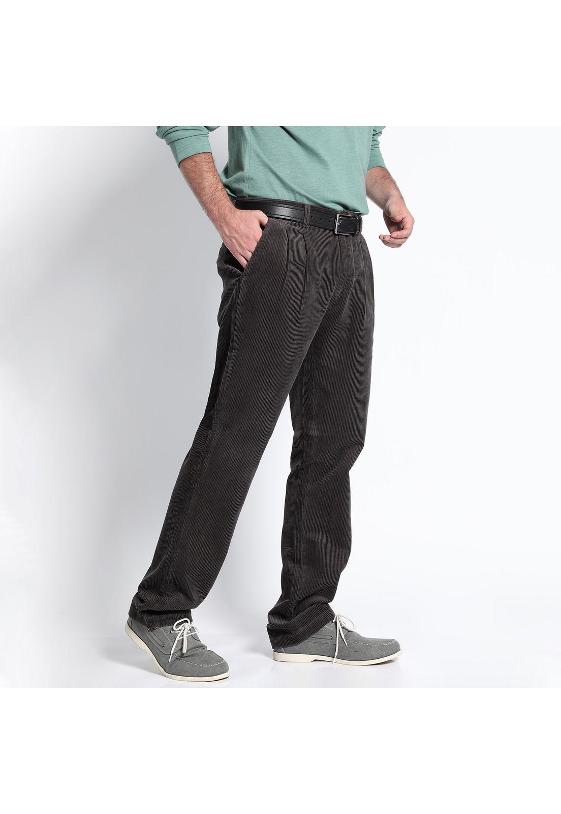 Pantalón Cotelé Con Pinzas Gris-0