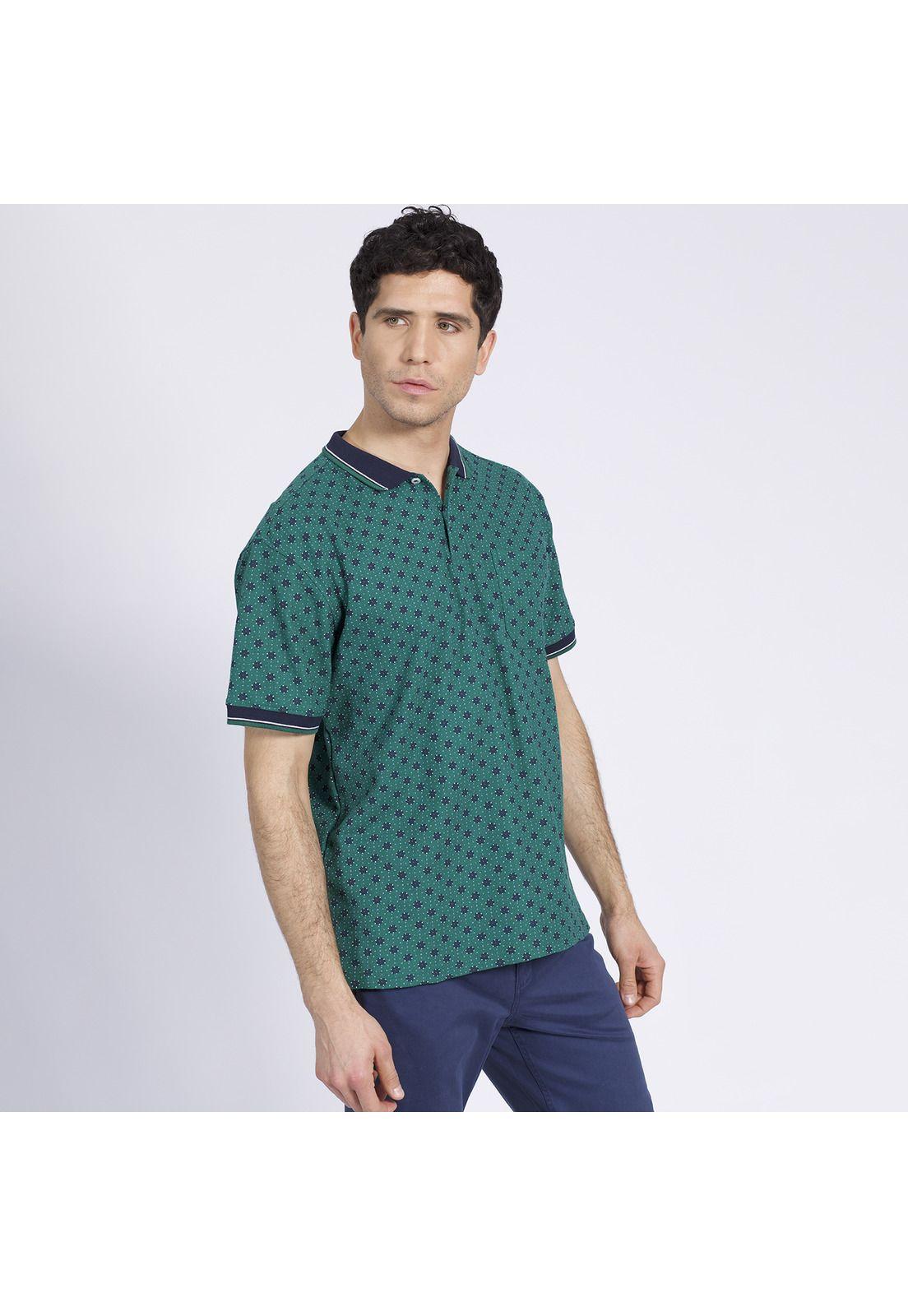 Polera Manga Corta Pique Estampada Verde-1