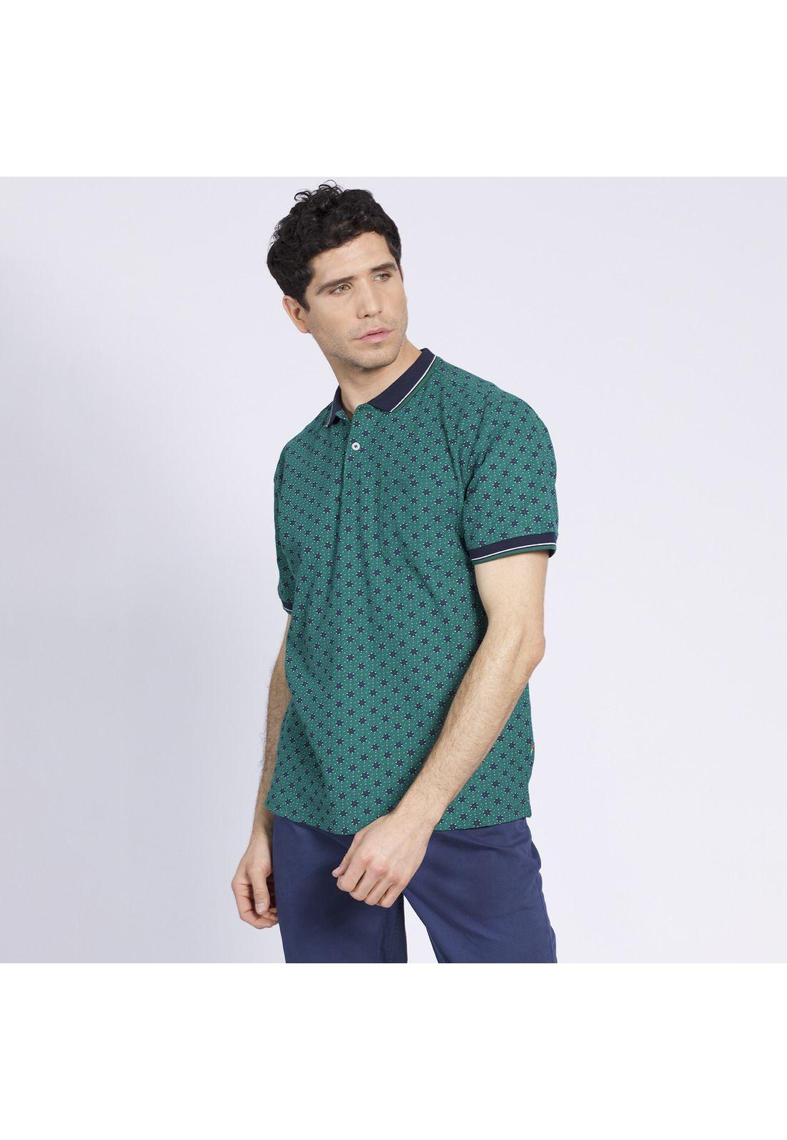 Polera Manga Corta Pique Estampada Verde-2