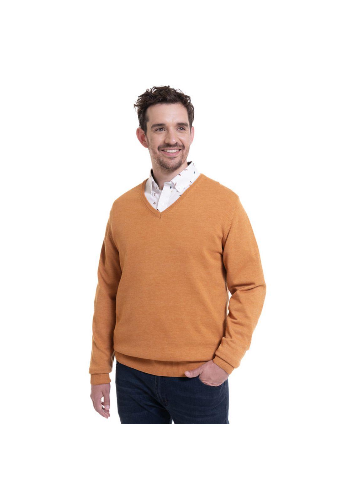 Sweater Cuello V Mostaza-0