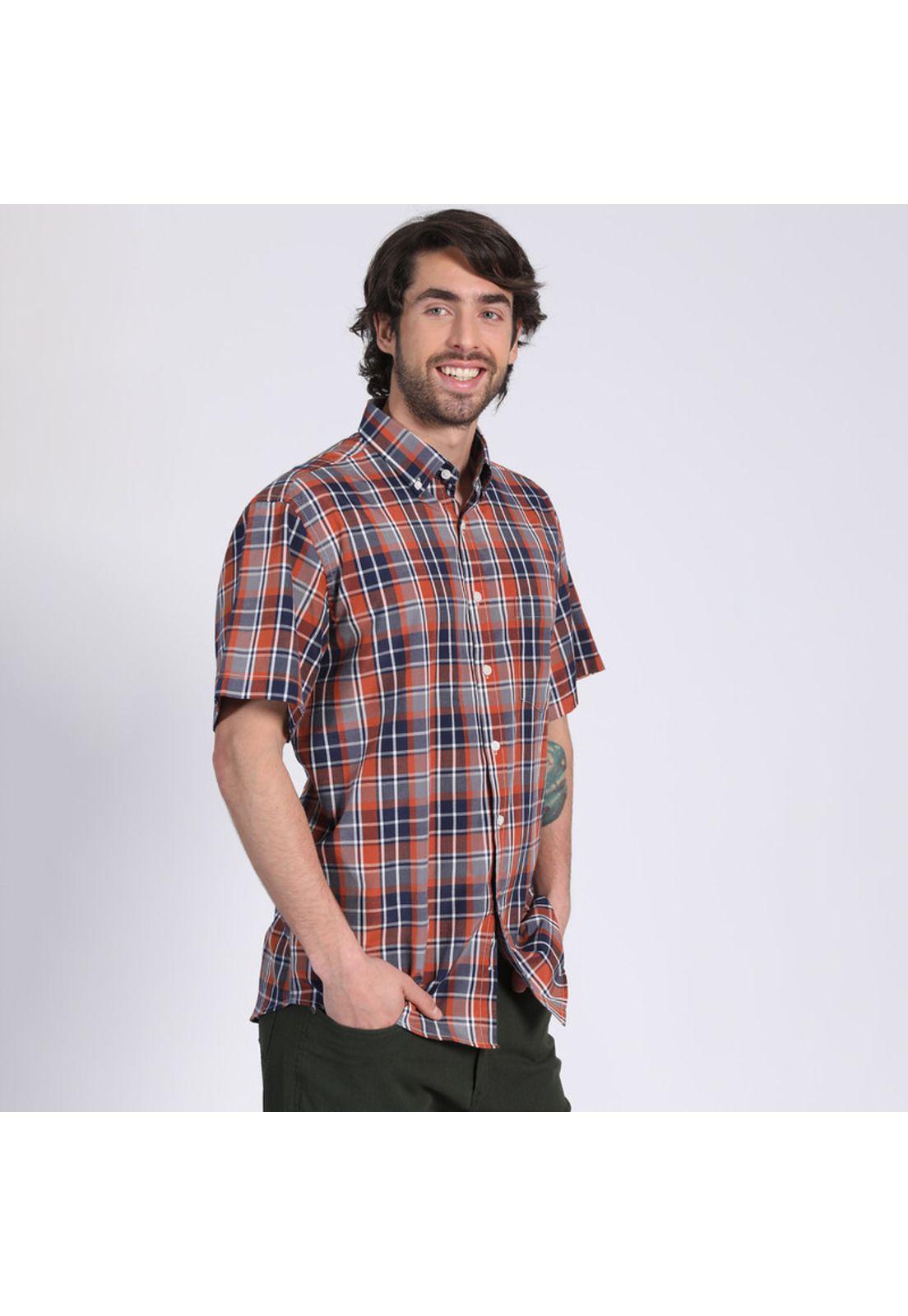 Camisa Manga Corta Fantasía Clásica Botón Cuello Regular Fit Botón Cuello Naranja oscuro-1