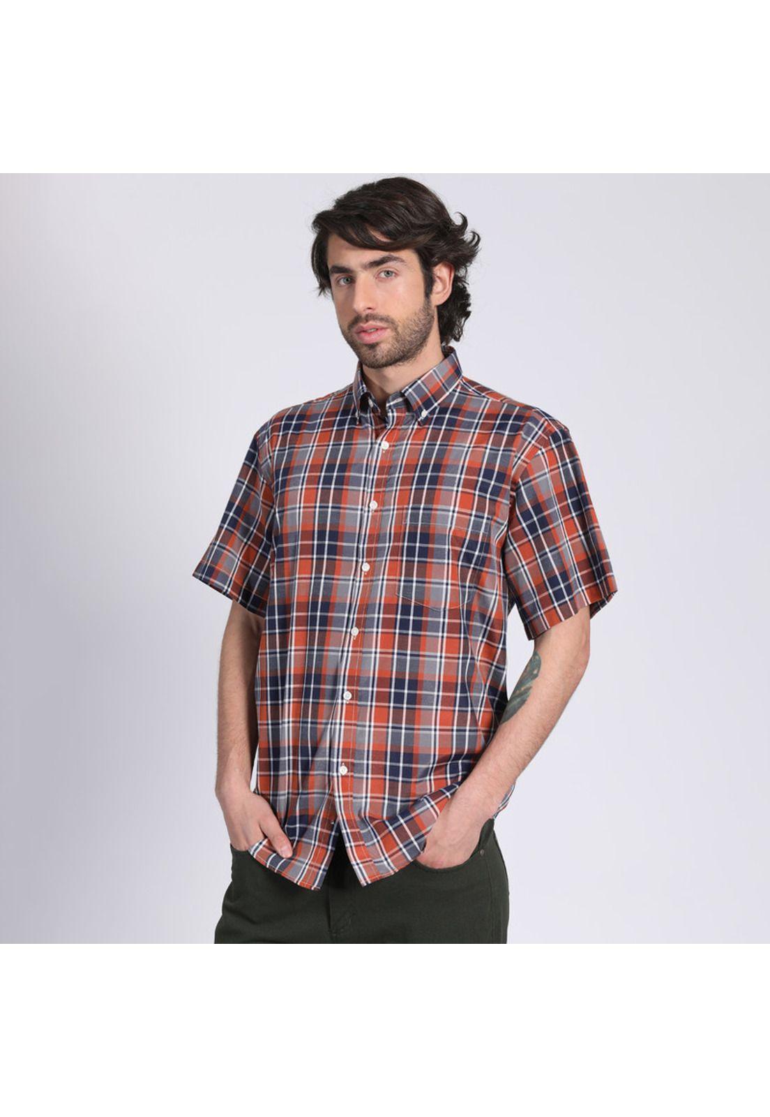 Camisa Manga Corta Fantasía Clásica Botón Cuello Regular Fit Botón Cuello Naranja oscuro-2