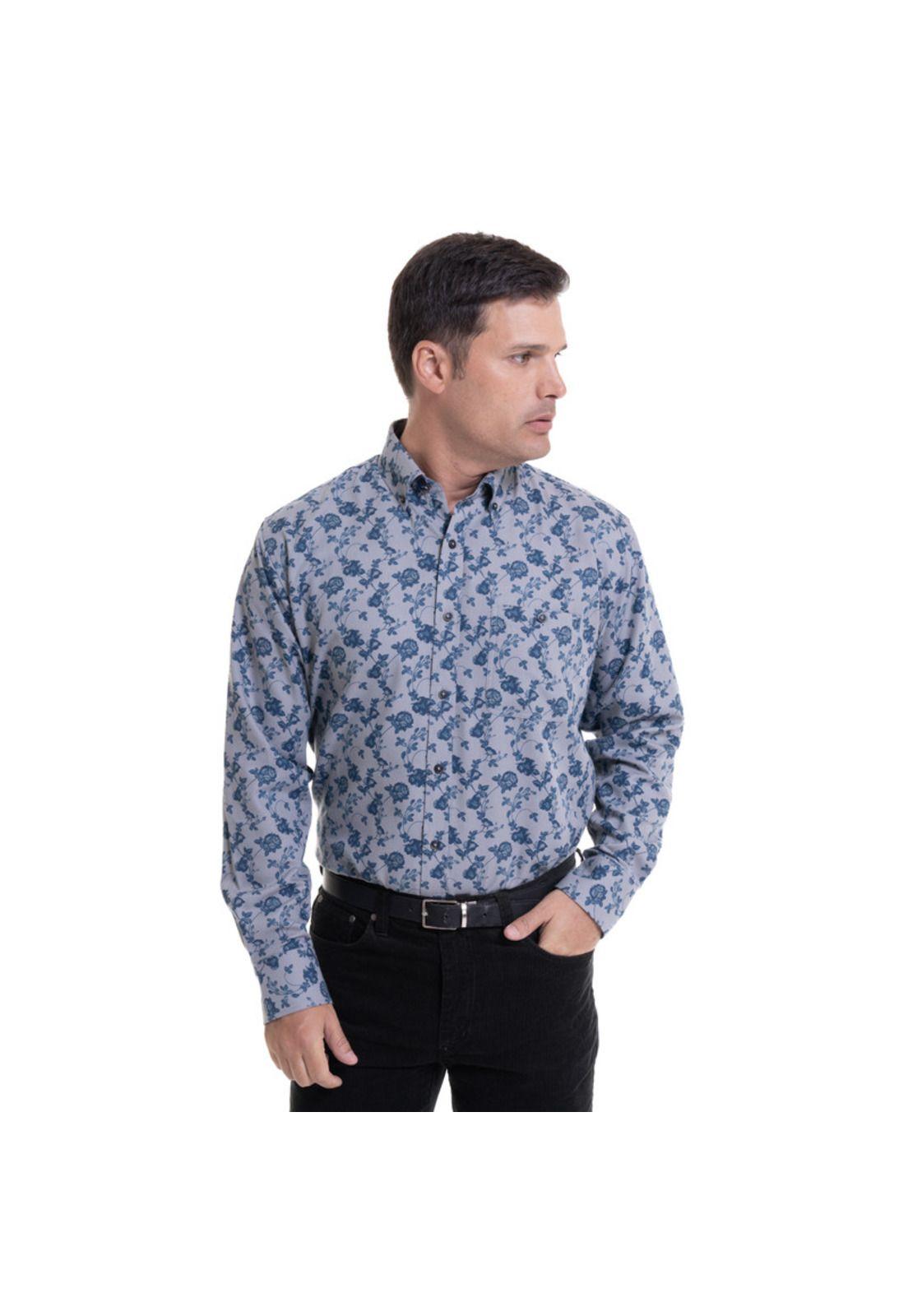 Camisa Villela Estampada Gris Claro-0