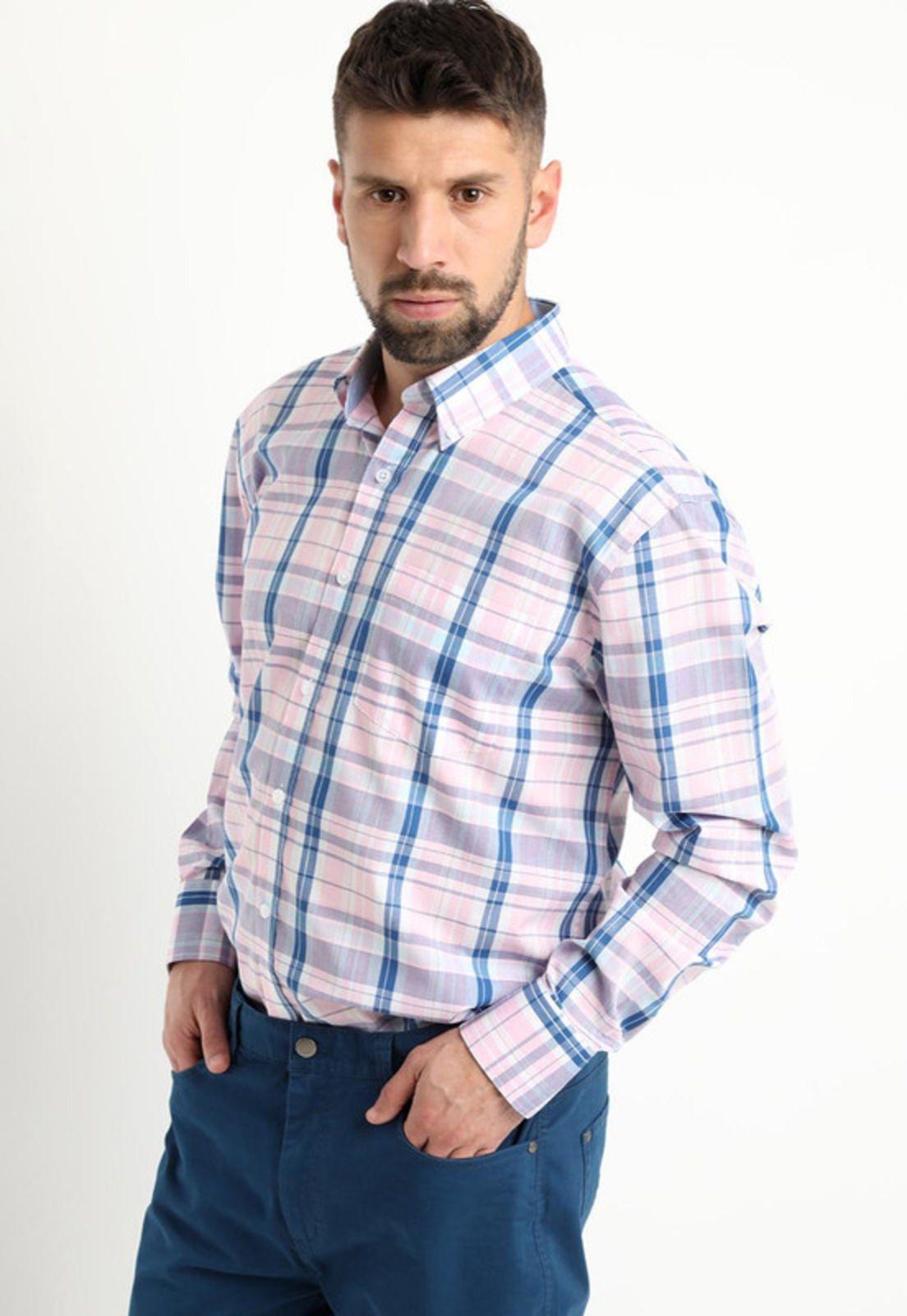 Camisa Fantasia Premium Manga Larga Boton Cuello Rosado-0