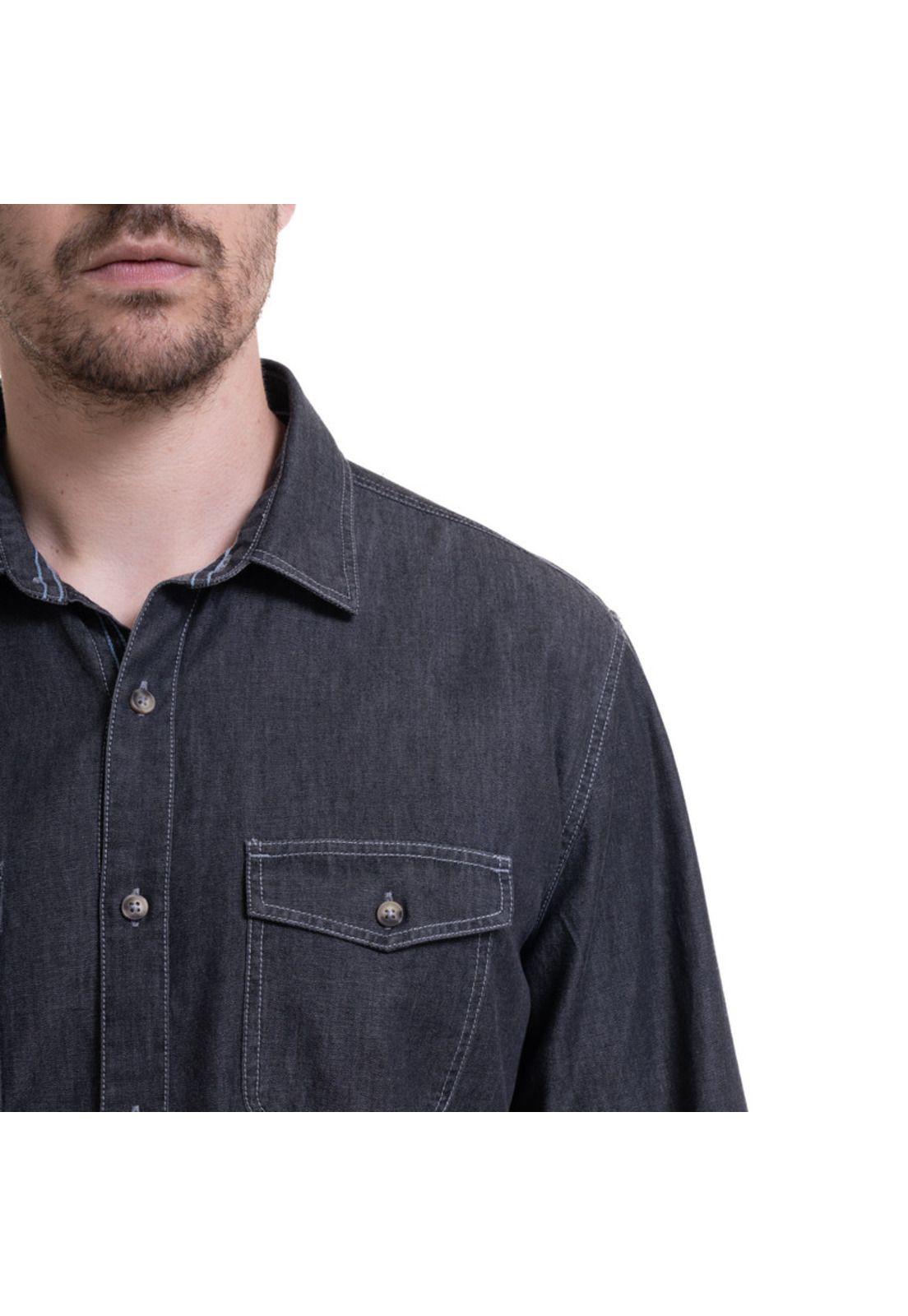 Camisa Denim Básica Gris Oscuro-3