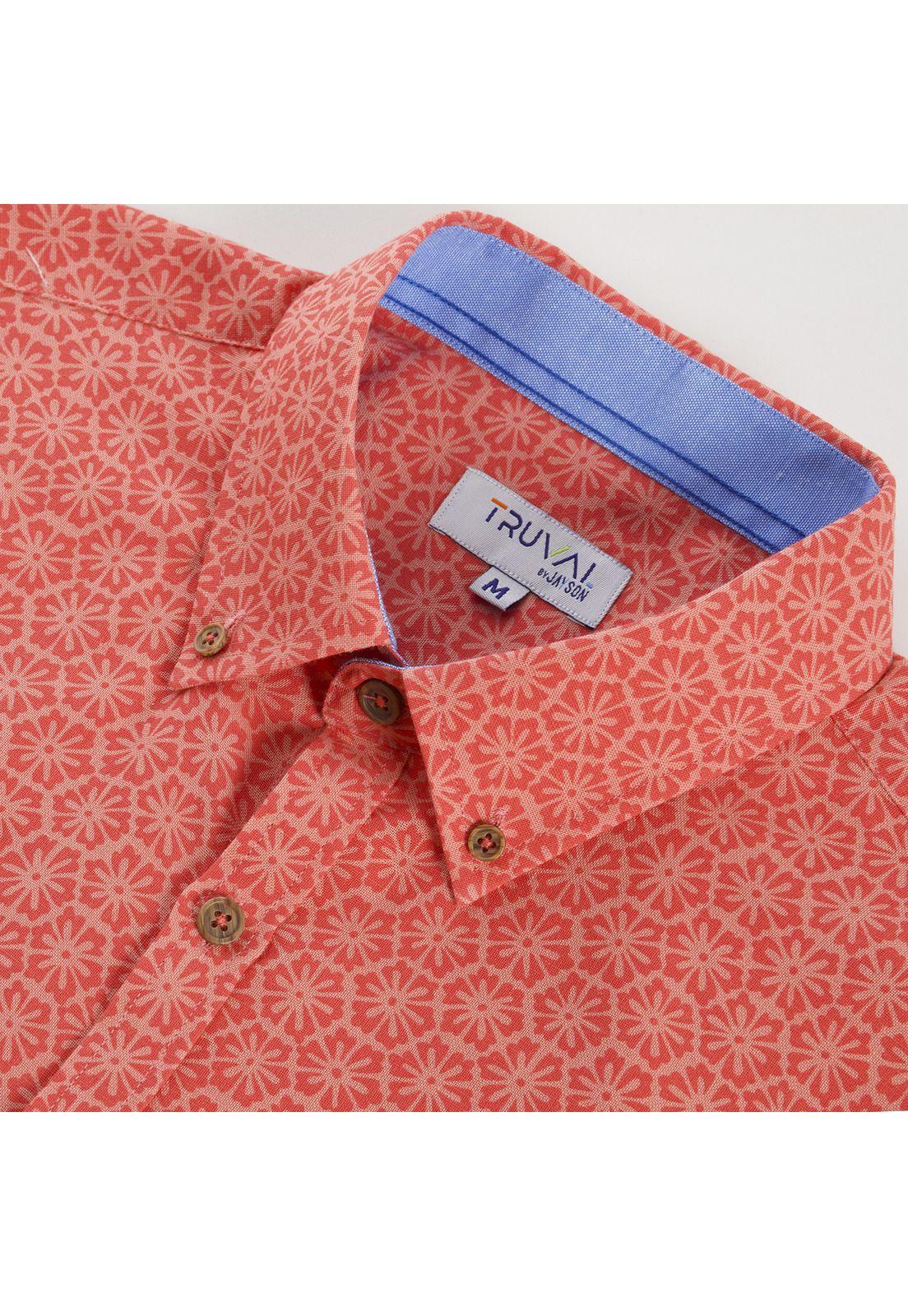Camisa Manga Corta Estampada Diseño Slim Fit Botón Cuello Coral-3