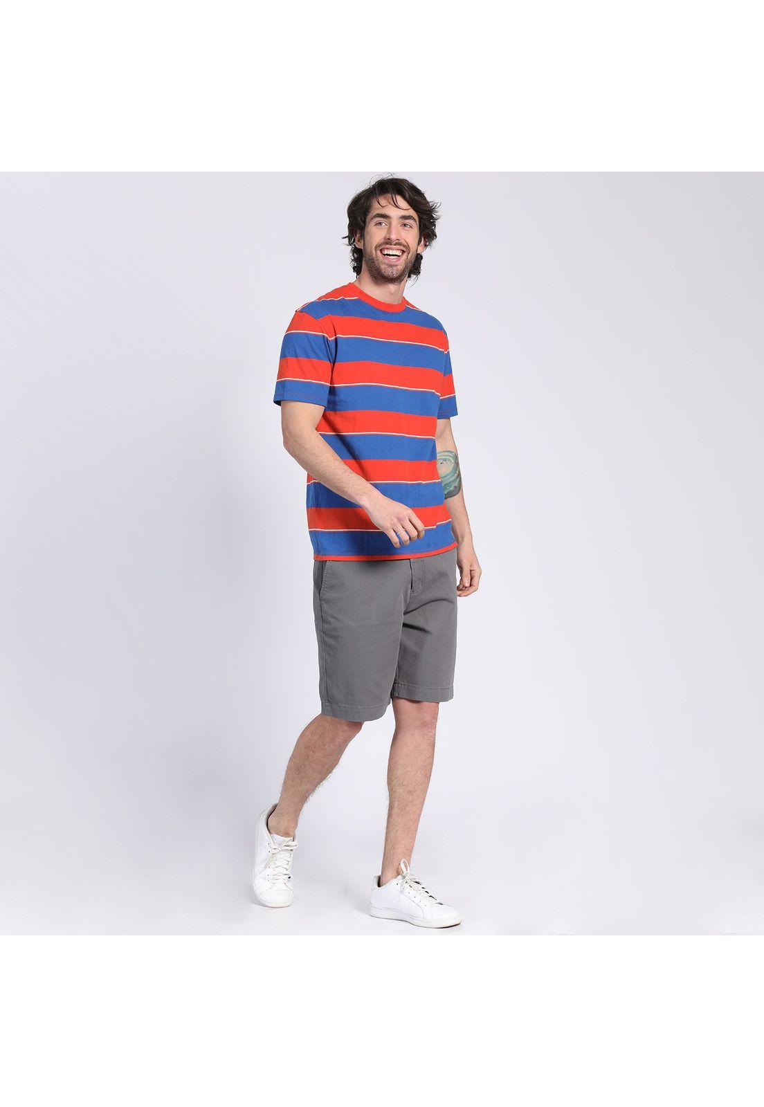 Polera Manga Corta Jersey Listada Cuello Redondo Coral-0