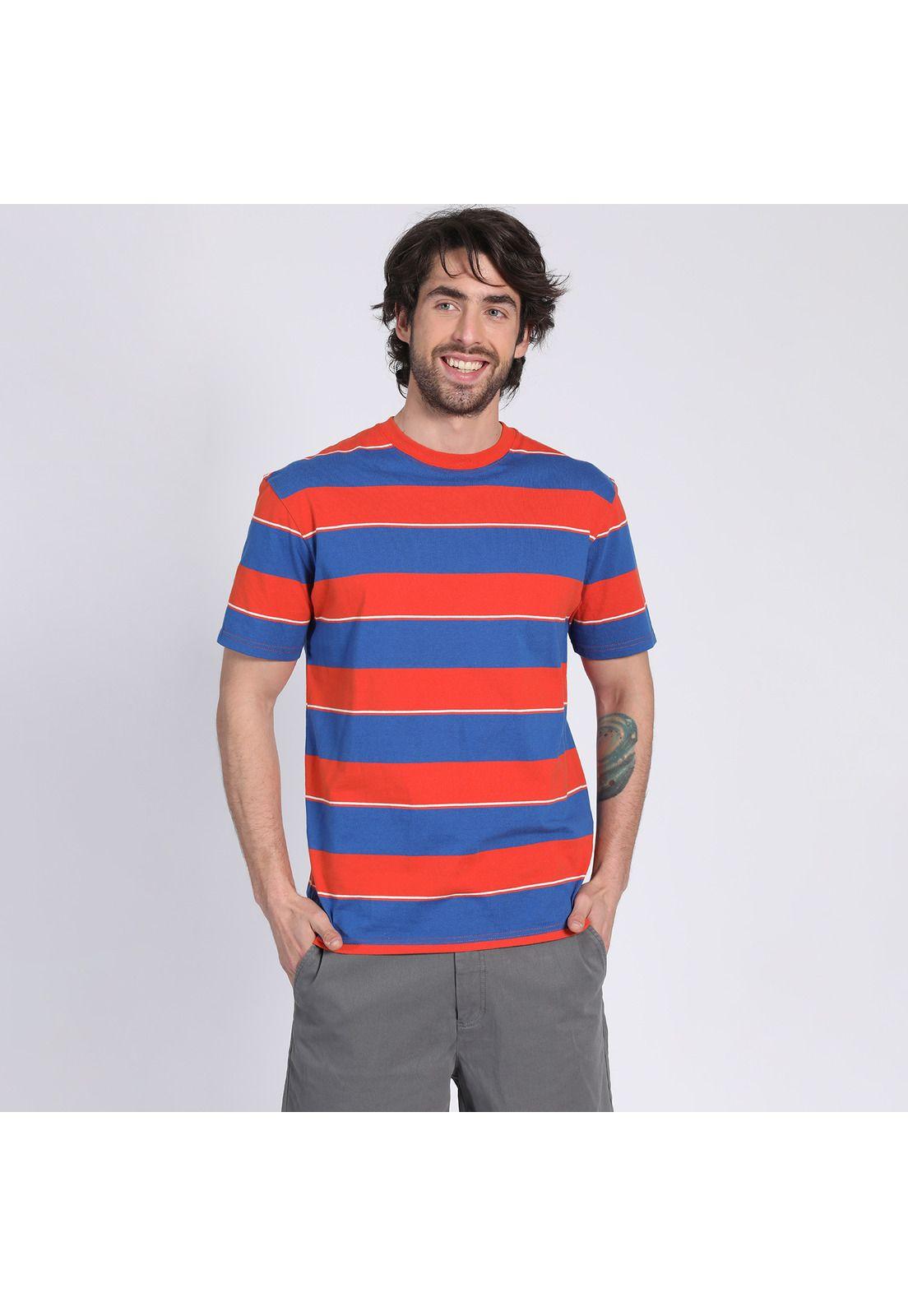 Polera Manga Corta Jersey Listada Cuello Redondo Coral-1