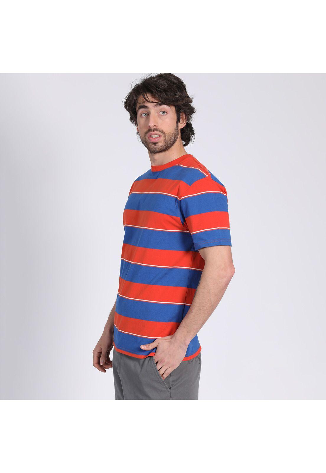 Polera Manga Corta Jersey Listada Cuello Redondo Coral-2