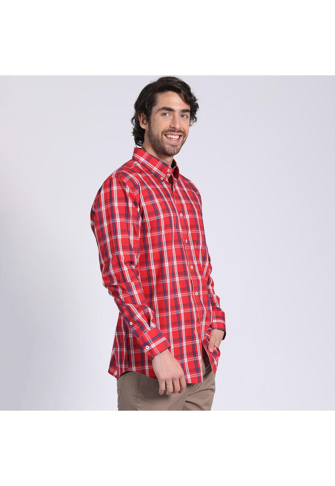 Camisa Manga Larga Fantasía Premium Regular Fit Botón Cuello Rojo-2
