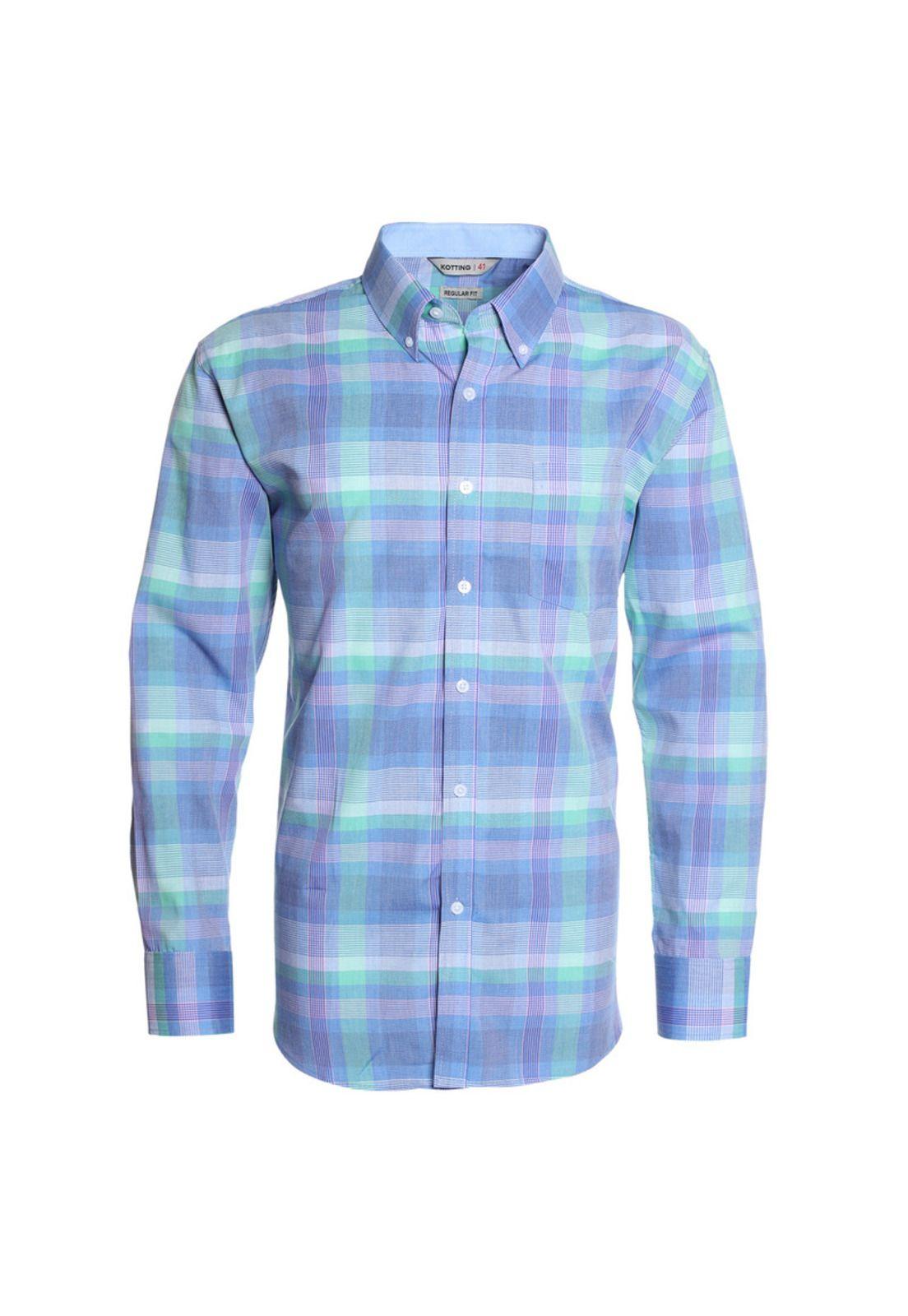 Camisa Fantasia Premium Manga Larga Boton Cuello Celeste-3